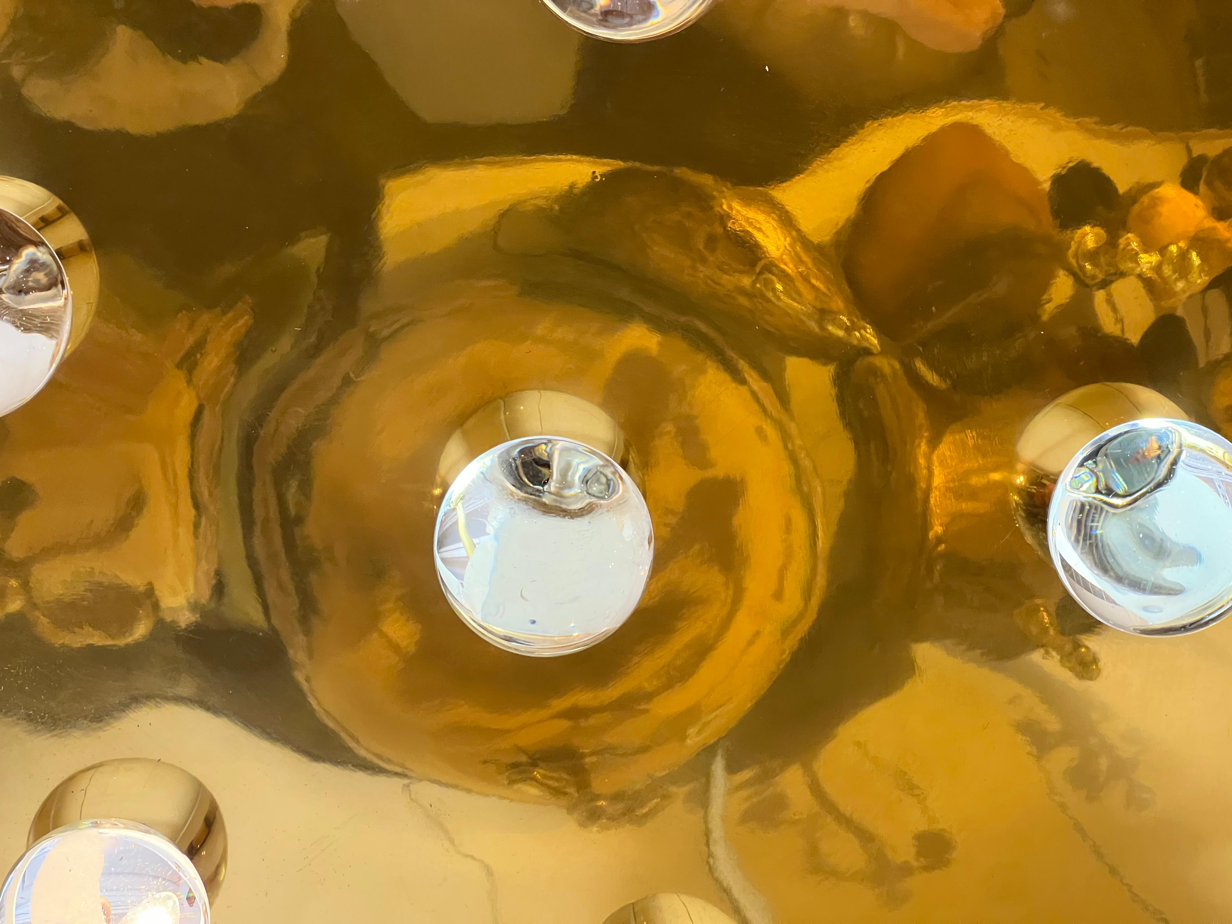 Large French 1960s Golden Crystal Orb Pendant Flush Ceiling Light 5