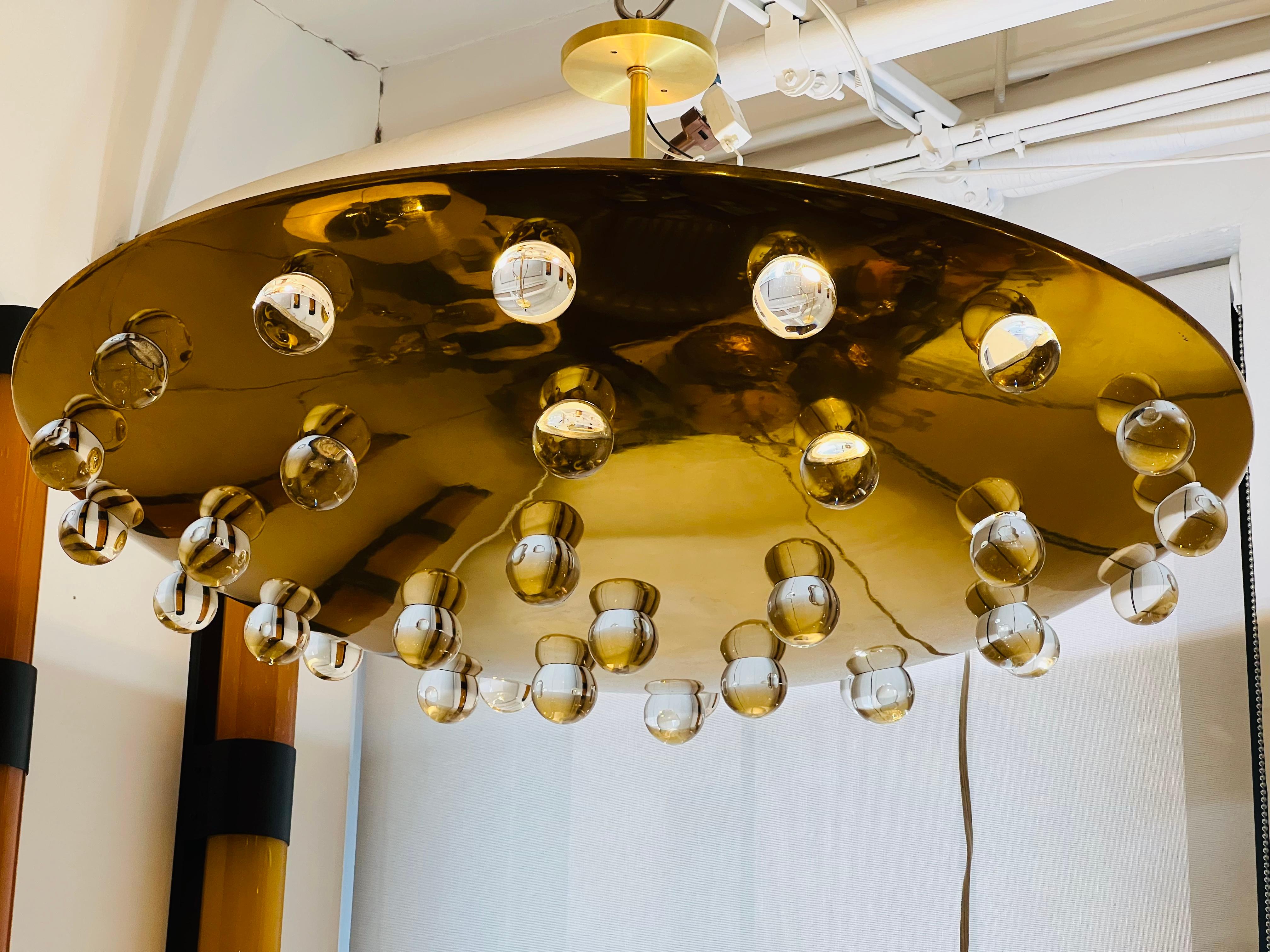 Large French 1960s Golden Crystal Orb Pendant Flush Ceiling Light 7