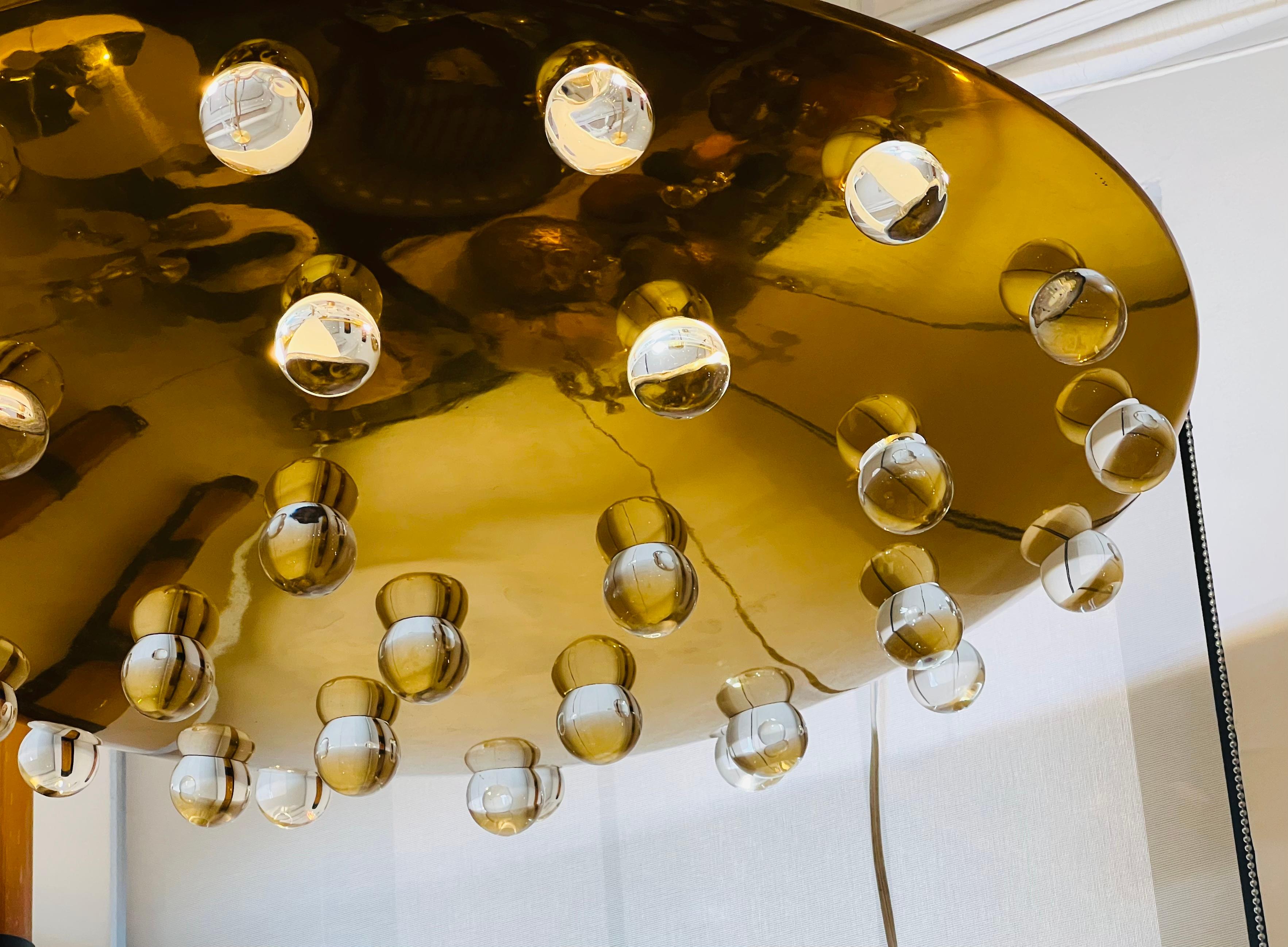 Mid-Century Modern Large French 1960s Golden Crystal Orb Pendant Flush Ceiling Light