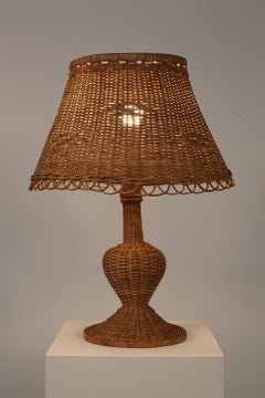 Large French 1960s Provençal Wicker Table Lamp
