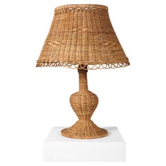 Large French 1960s Provençal Wicker Table Lamp