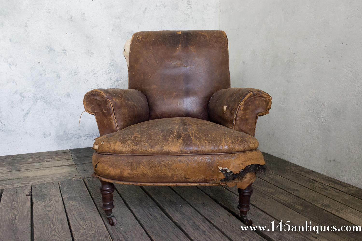 Napoleon III Large French 19th Century Leather Armchair For Sale