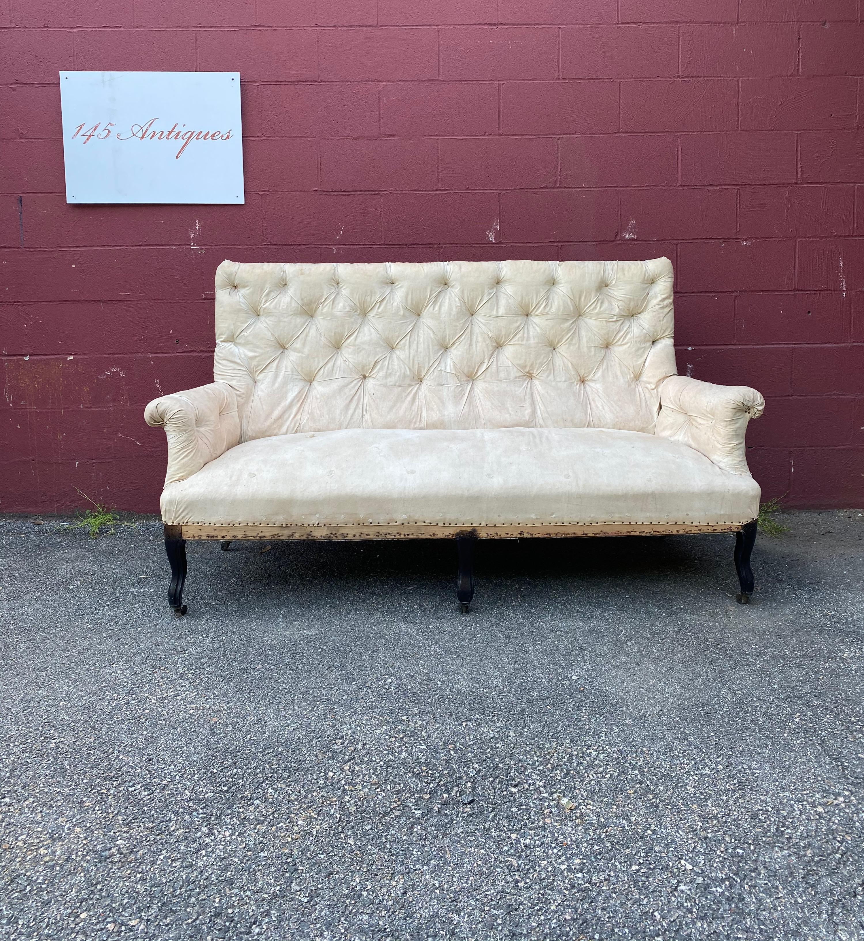 Large French 19th C Napoleon III Tufted Sofa For Sale 6