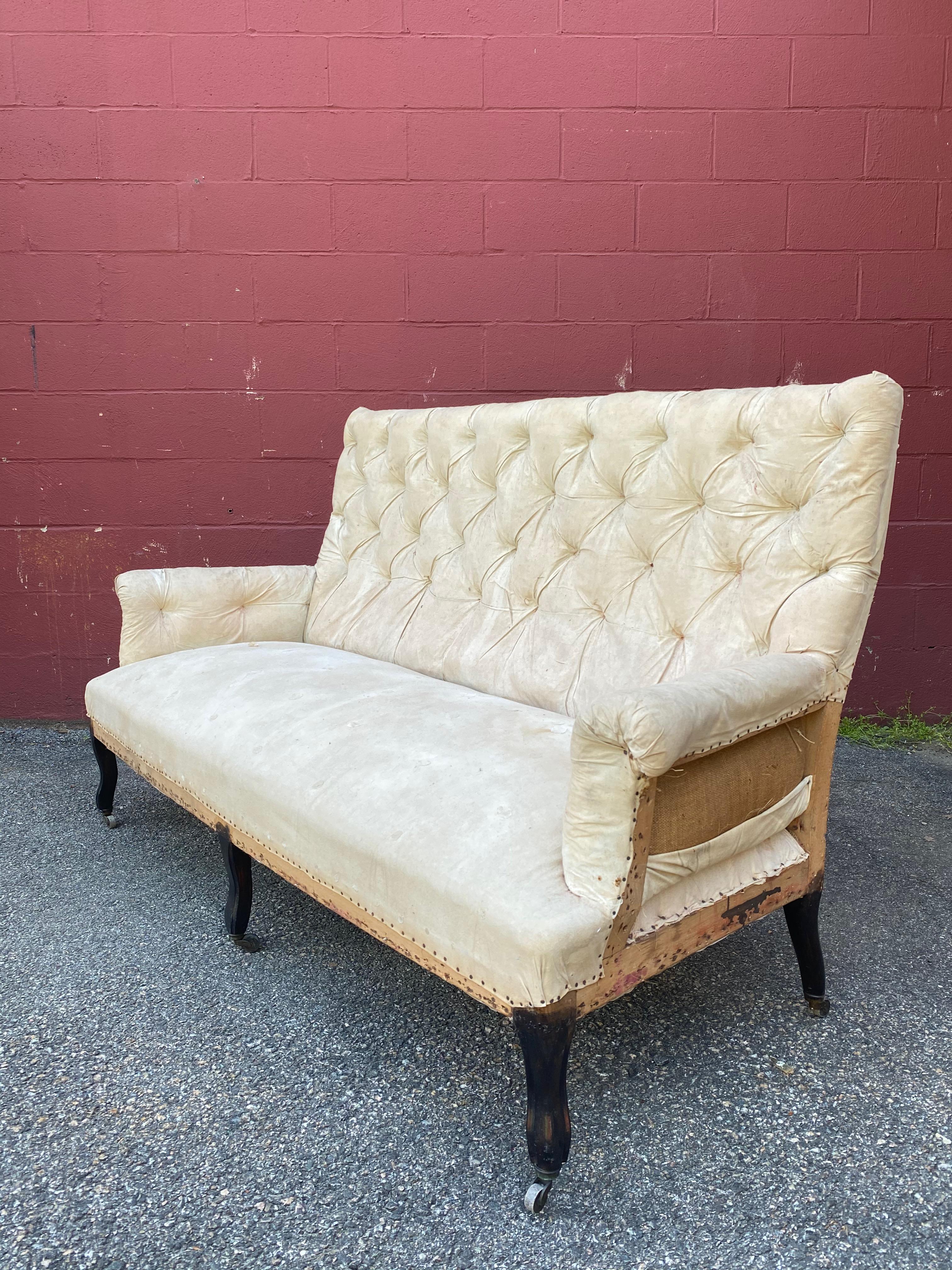 Large French 19th C Napoleon III Tufted Sofa In Good Condition For Sale In Buchanan, NY