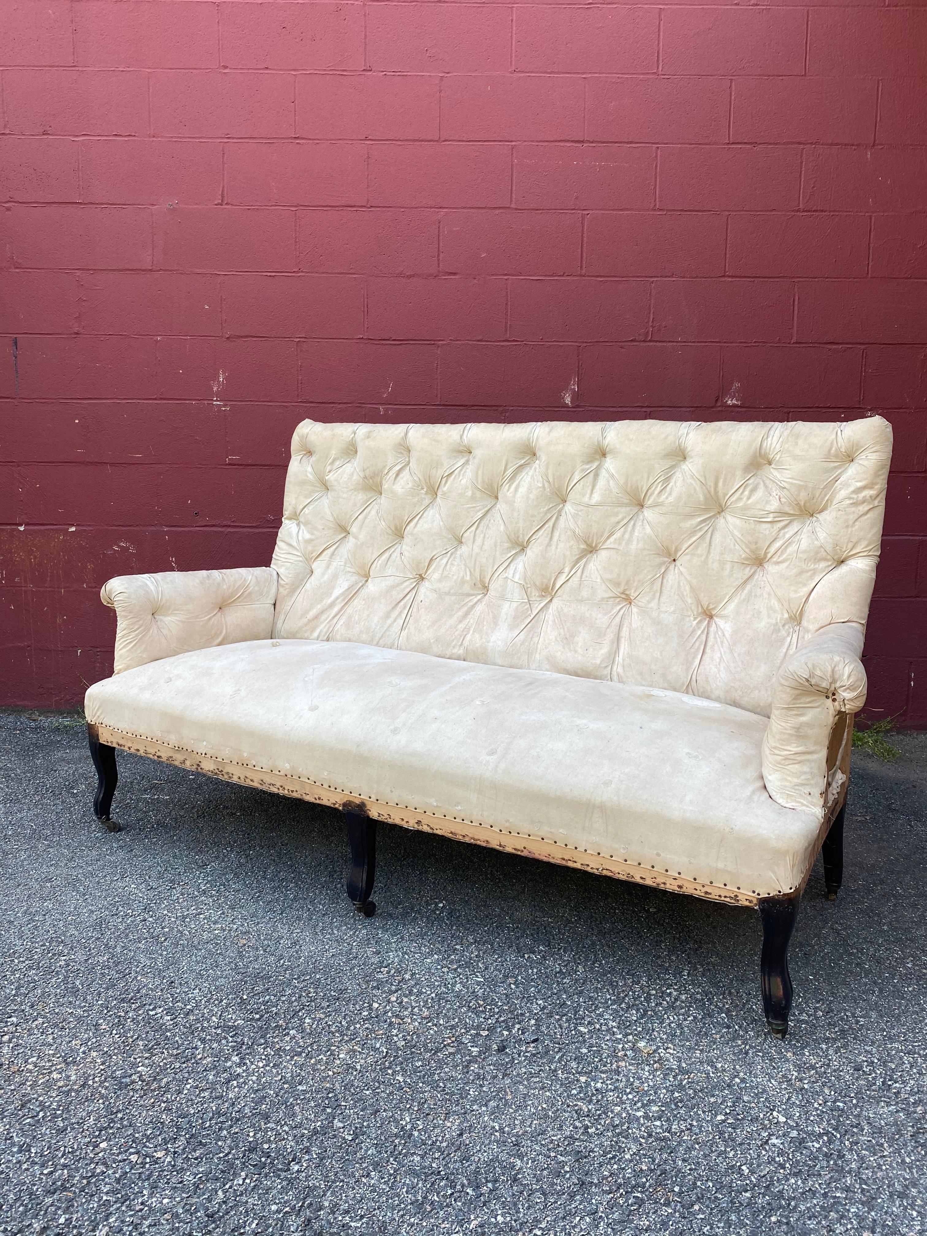 19th Century Large French 19th C Napoleon III Tufted Sofa For Sale