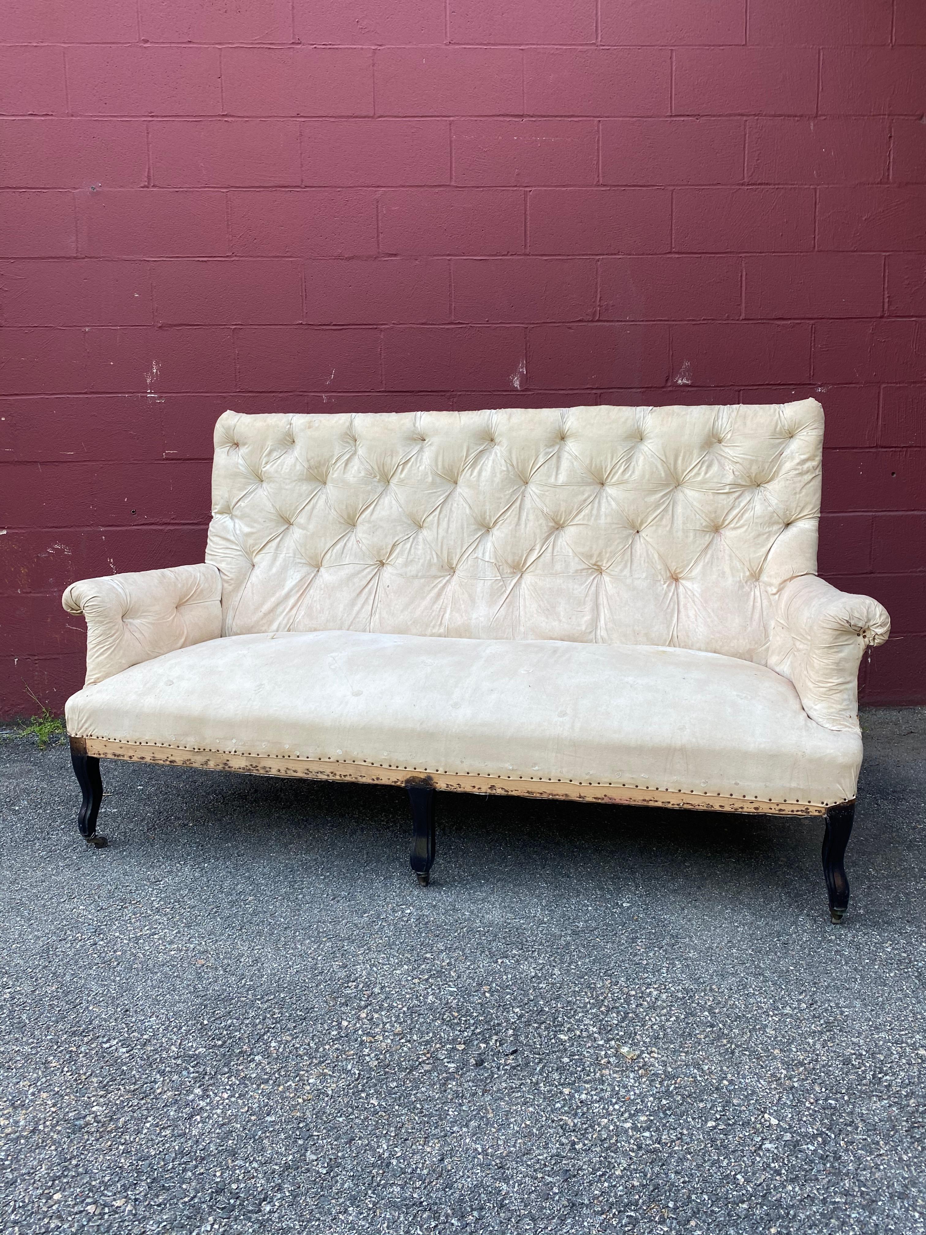Fabric Large French 19th C Napoleon III Tufted Sofa For Sale