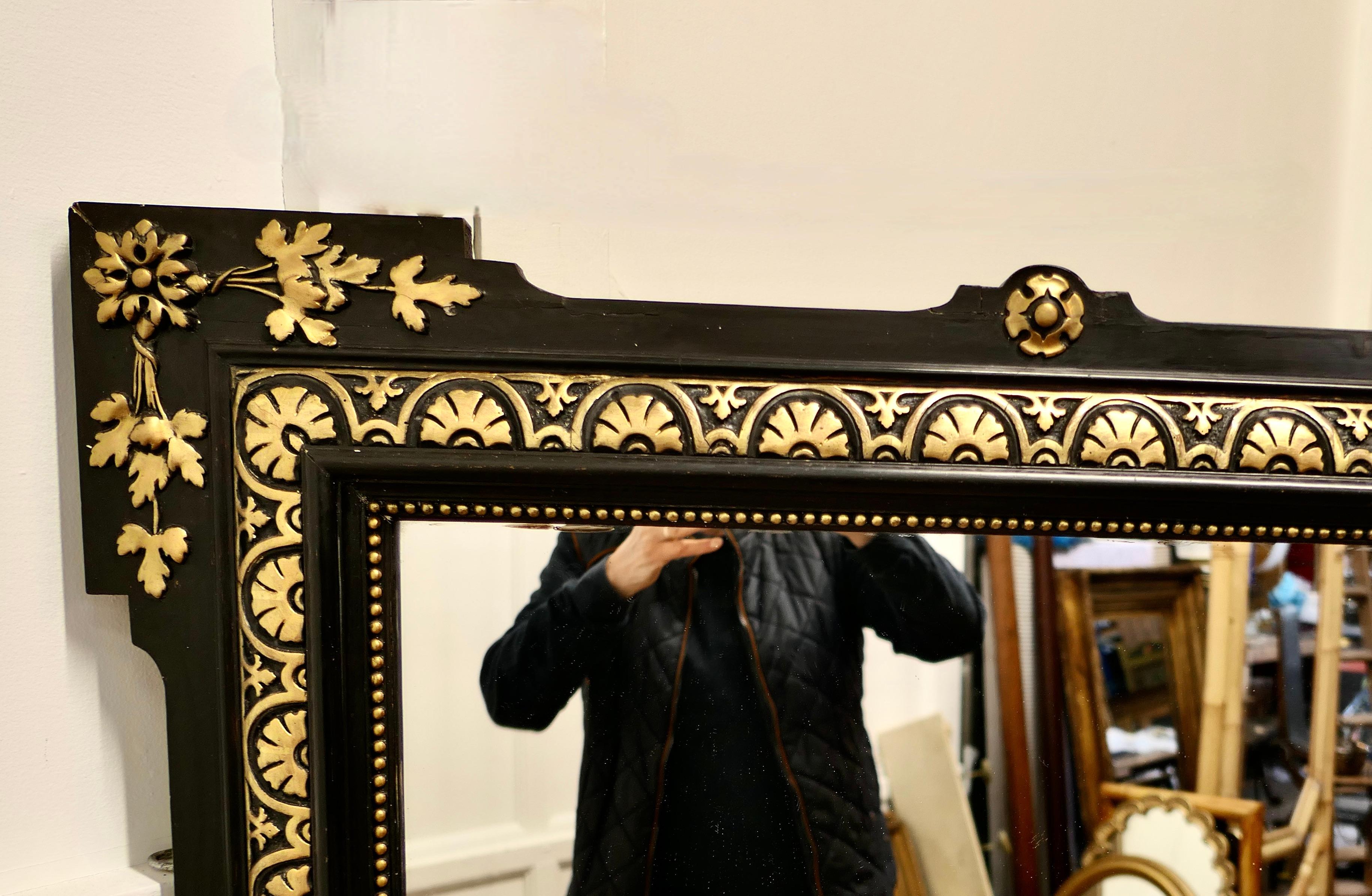 Large French 19th Century Black and Detailed Gold Overmantel Mirror In Good Condition In Chillerton, Isle of Wight
