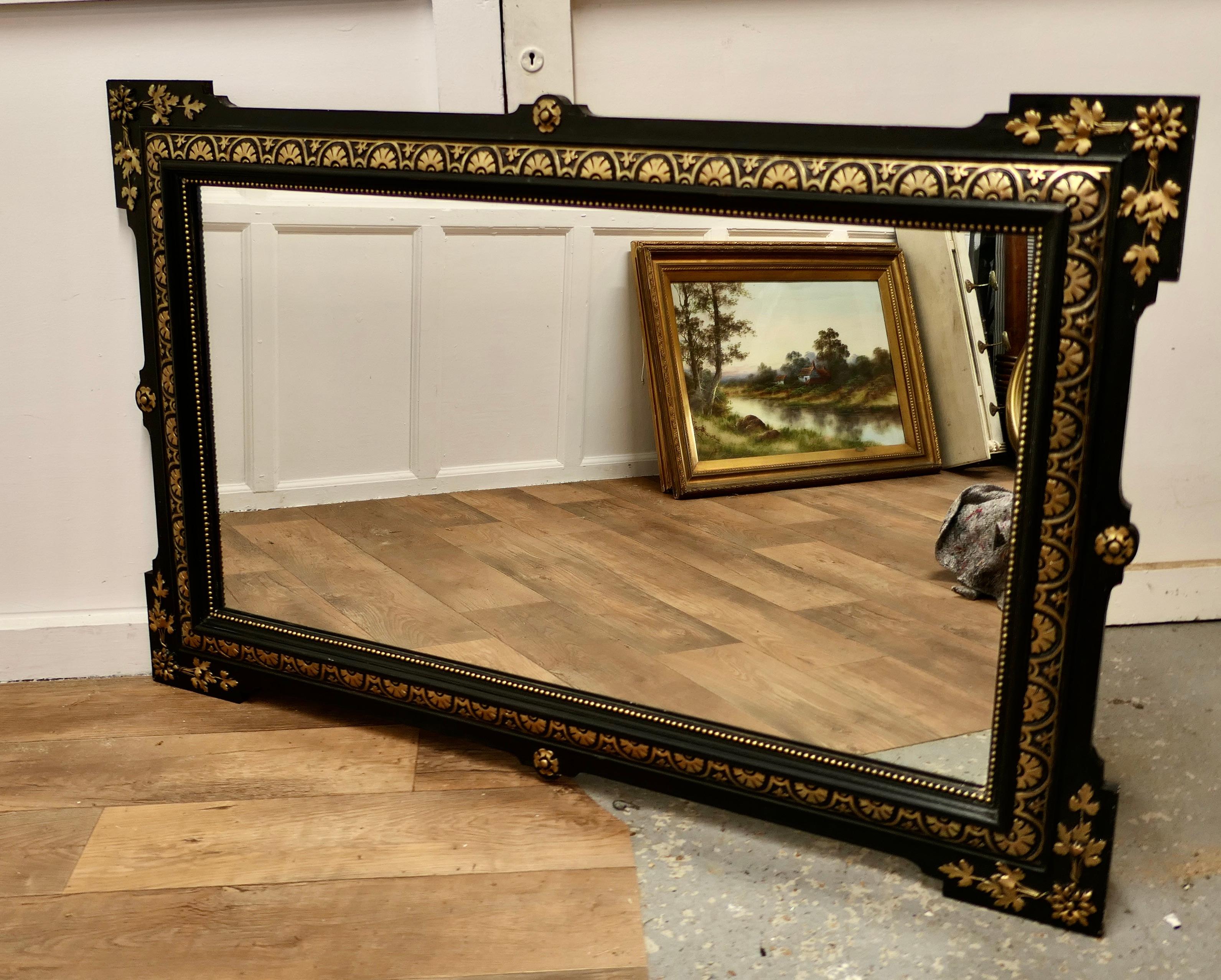 Large French 19th Century Black and Detailed Gold Overmantel Mirror 3