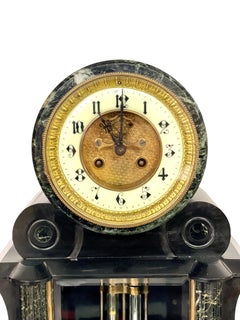Large French 19th Century Black and Green Marble Clock Garniture