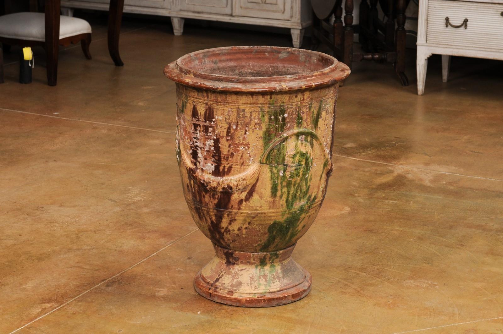 Large French 19th Century Boisset Anduze Jar with Brown, Green Glaze and Swags For Sale 5