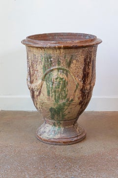Large French 19th Century Boisset Anduze Jar with Brown, Green Glaze and Swags