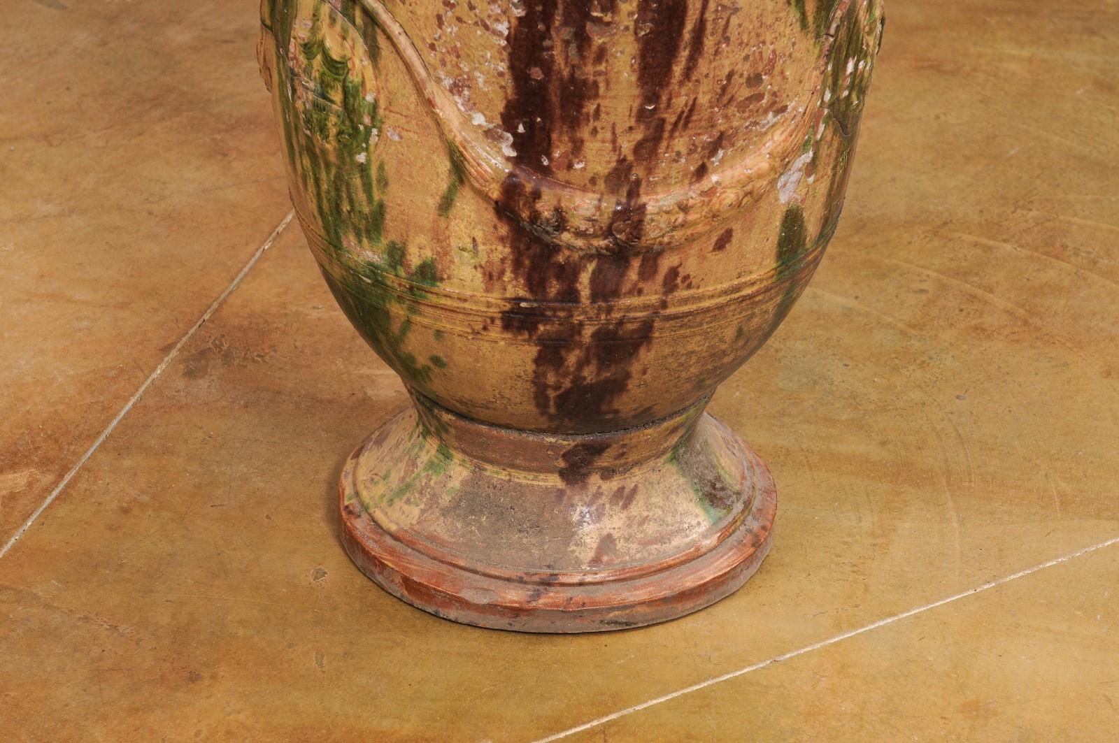 Großes französisches JAR aus dem 19. Jahrhundert von Boisset Anduze mit brauner und grüner Glasur und Tressen (Glasiert) im Angebot