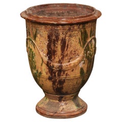 Large French 19th Century Boisset Anduze Jar with Brown, Green Glaze and Swags