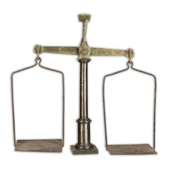 Large French 19th Century Brass and Steel Scale with Weighing Pans and Column