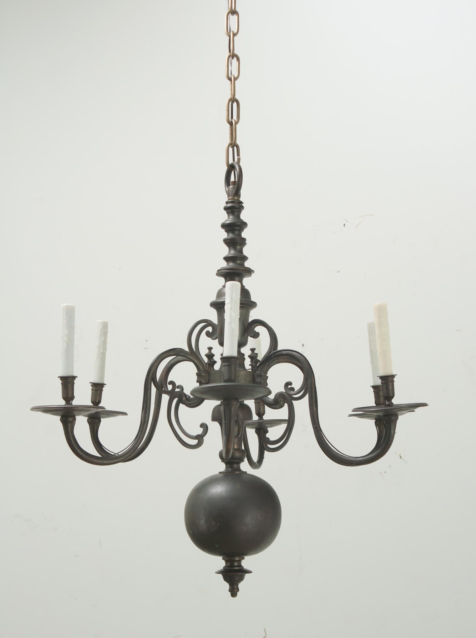Cast Large French 19th Century Brass Chandelier For Sale