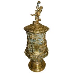Used Large French 19th Century Brass Repoussé Lidded Sporting Pub/Tavern Trophy