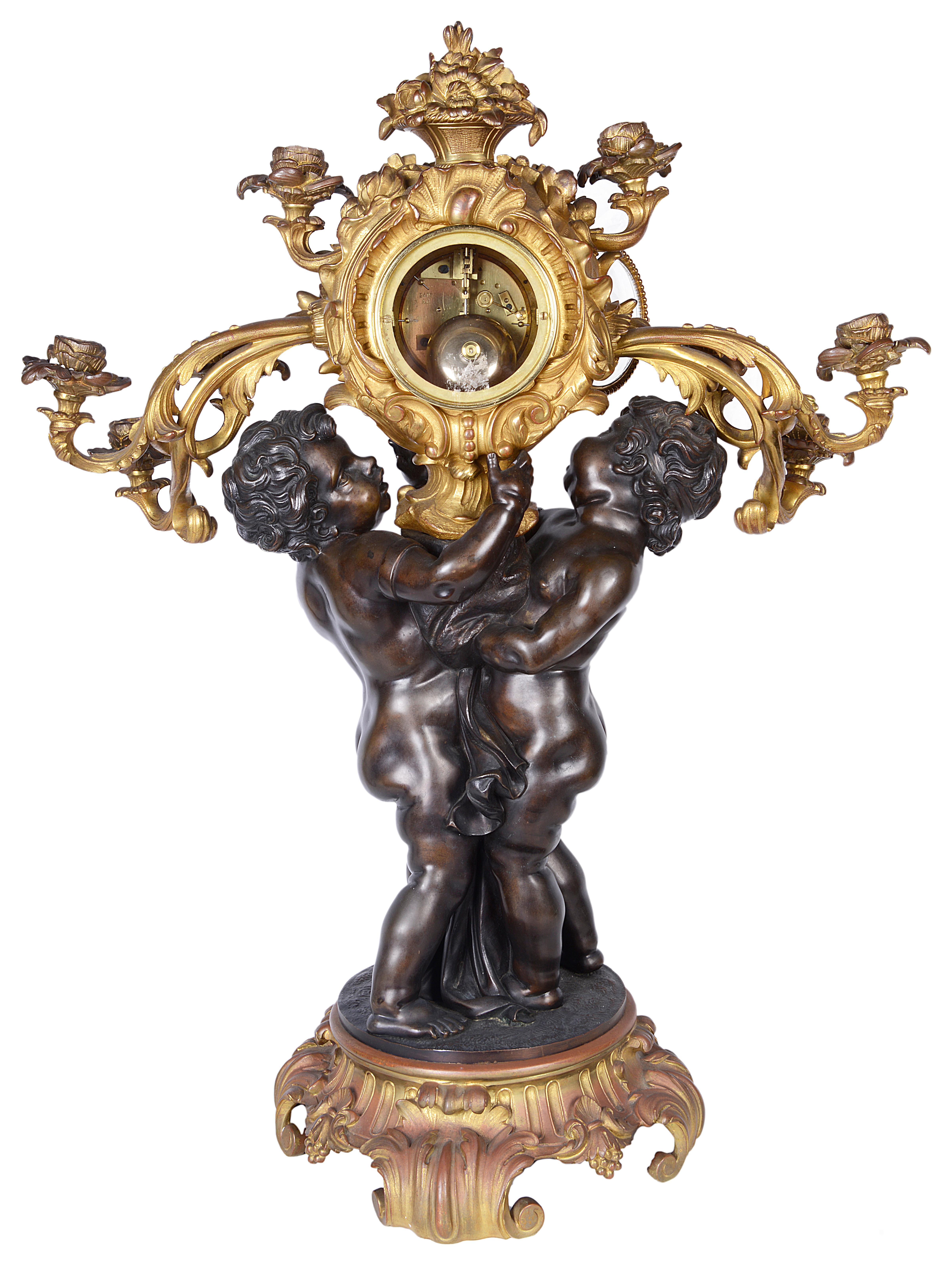 Large French 19th Century Bronze Cherub Clock For Sale 1