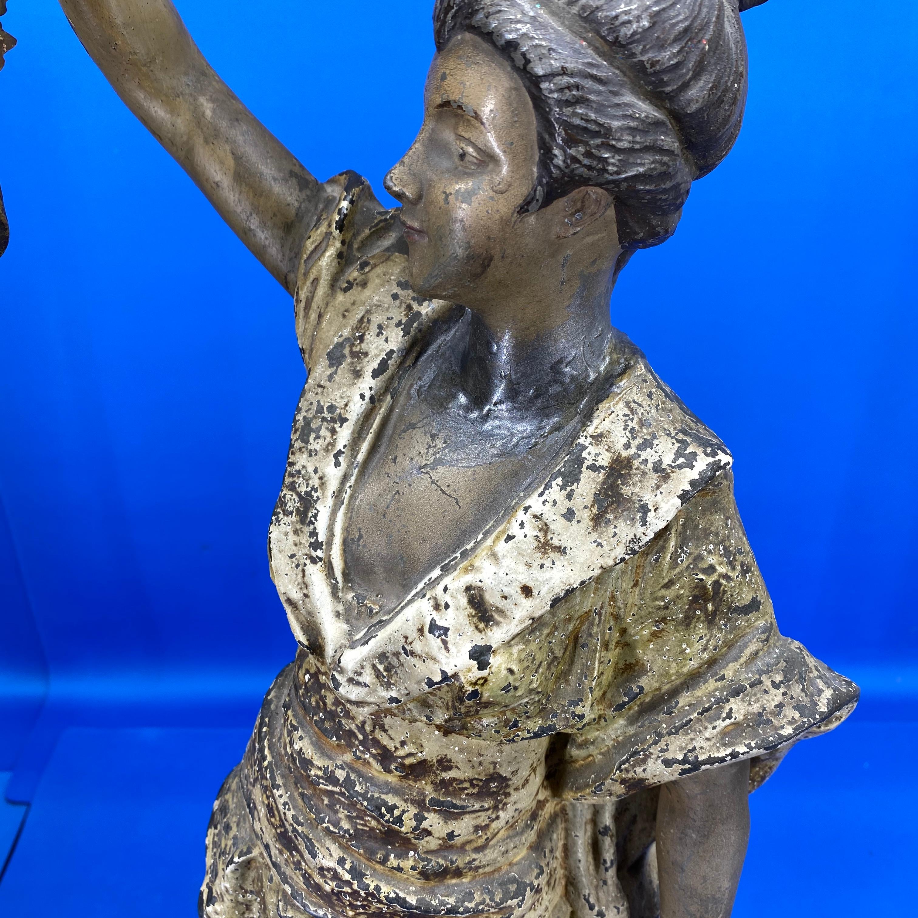 Large French 19th Century Bronze Sculpture Of Lady with Rose Lamp, Pedro Riqual 12