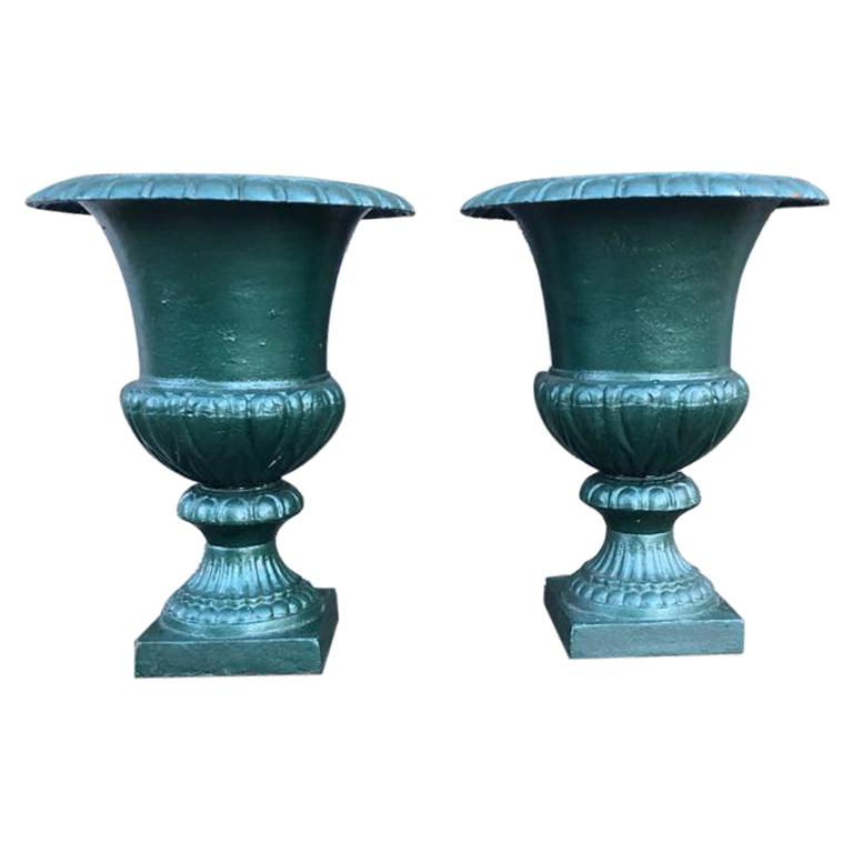 Large French 19th Century Cast Iron Campana Urns For Sale