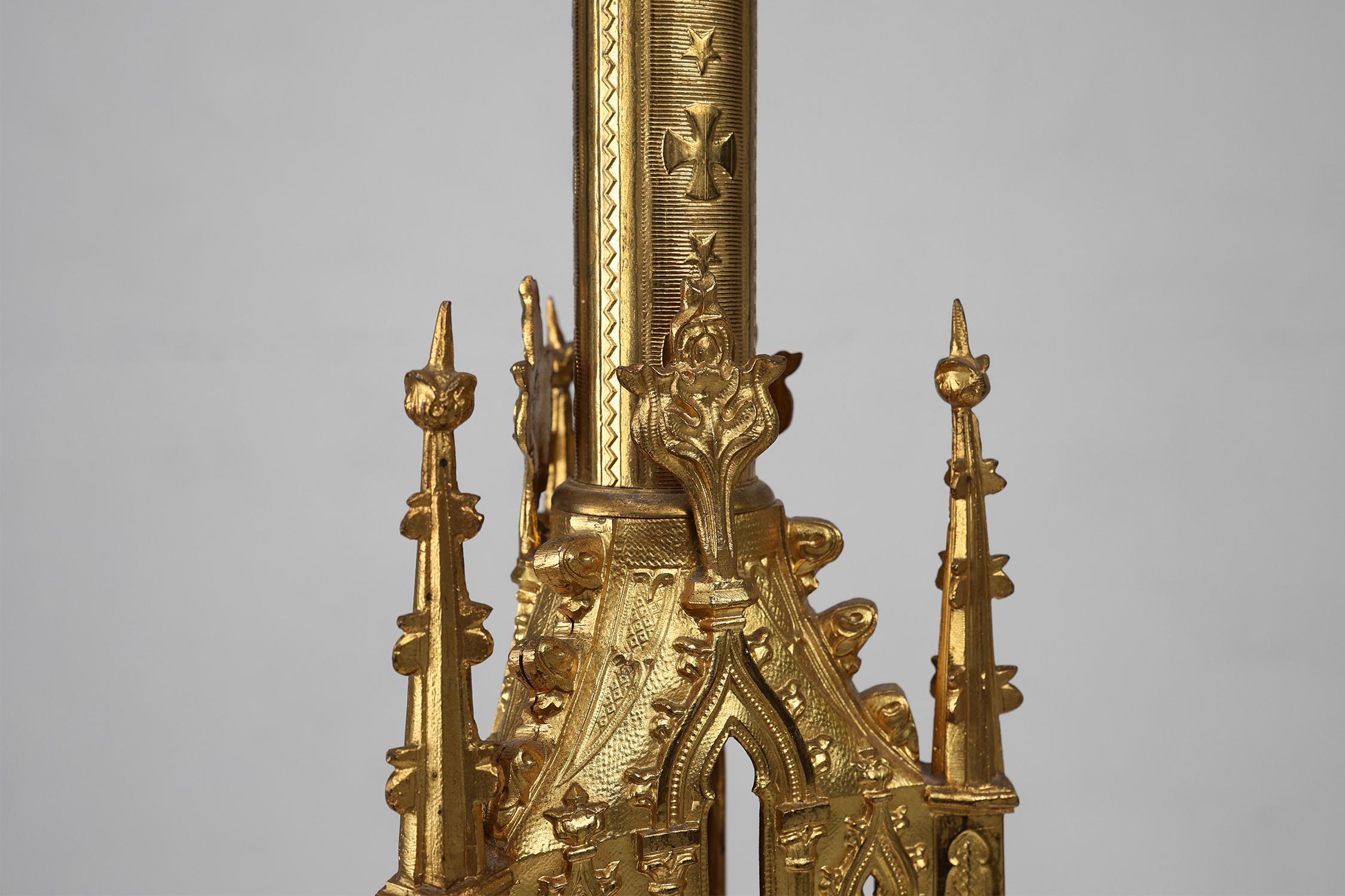 Mid-19th Century Large French 19th century copper Neo Gothic candlestick