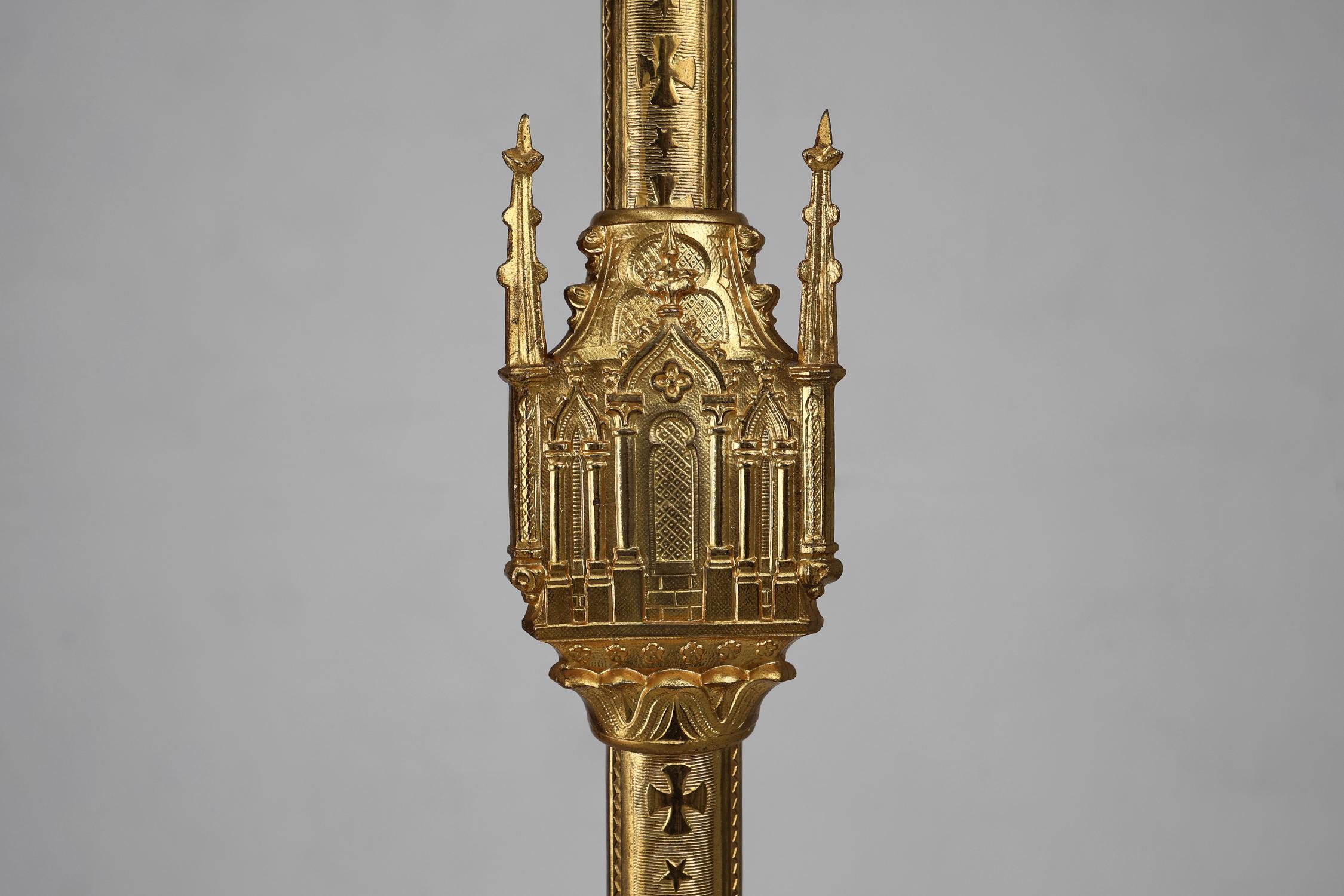 Copper Large French 19th century copper Neo Gothic candlestick
