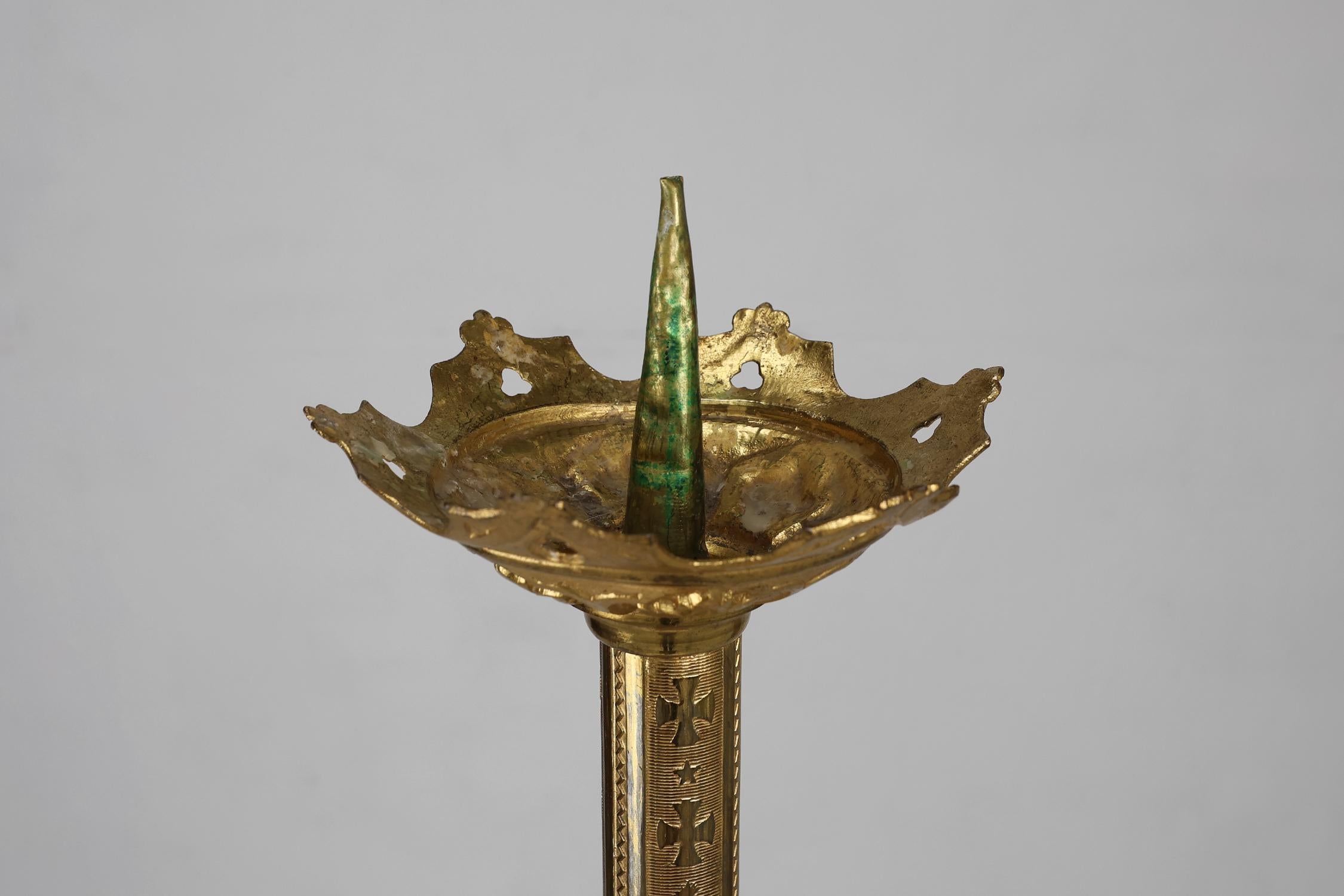 Large French 19th century copper Neo Gothic candlestick 1