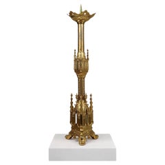 Large French 19th century copper Neo Gothic candlestick
