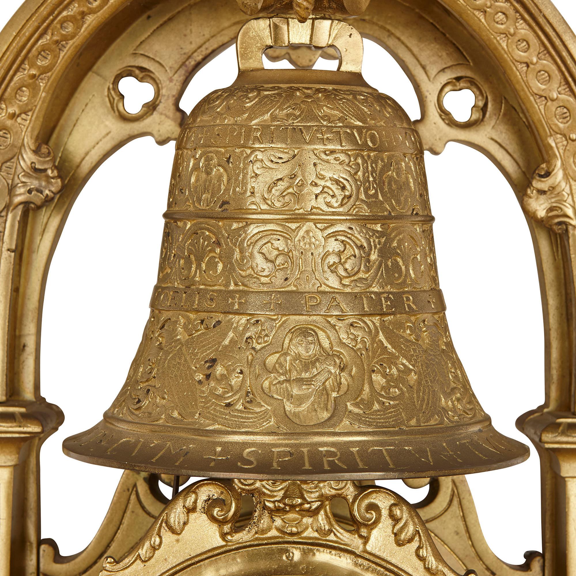 Dorato Grande orologio da parete in bronzo dorato francese del XIX secolo con iscrizioni religiose in vendita