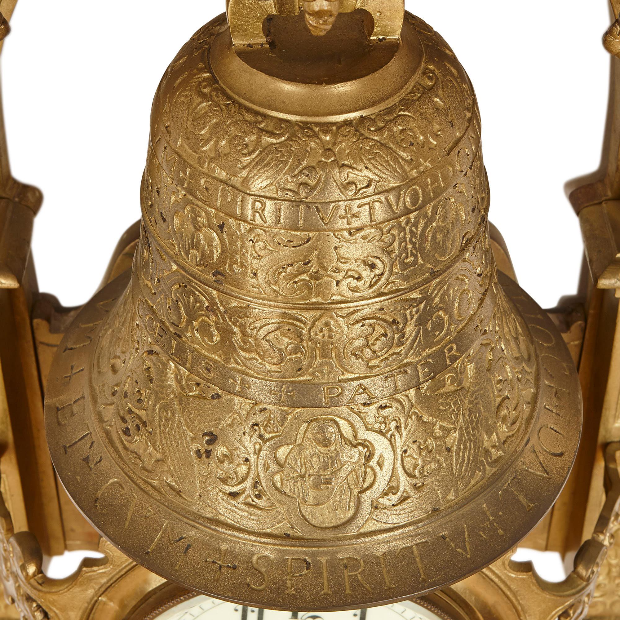 Grande orologio da parete in bronzo dorato francese del XIX secolo con iscrizioni religiose In condizioni buone in vendita a London, GB