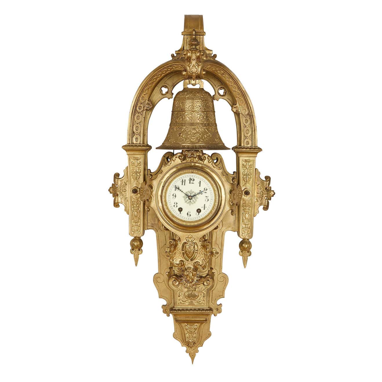 Large French 19th Century Gilt Bronze Wall Clock with Religious ...