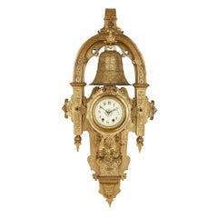 Large French 19th Century Gilt Bronze Wall Clock with Religious Inscriptions 
