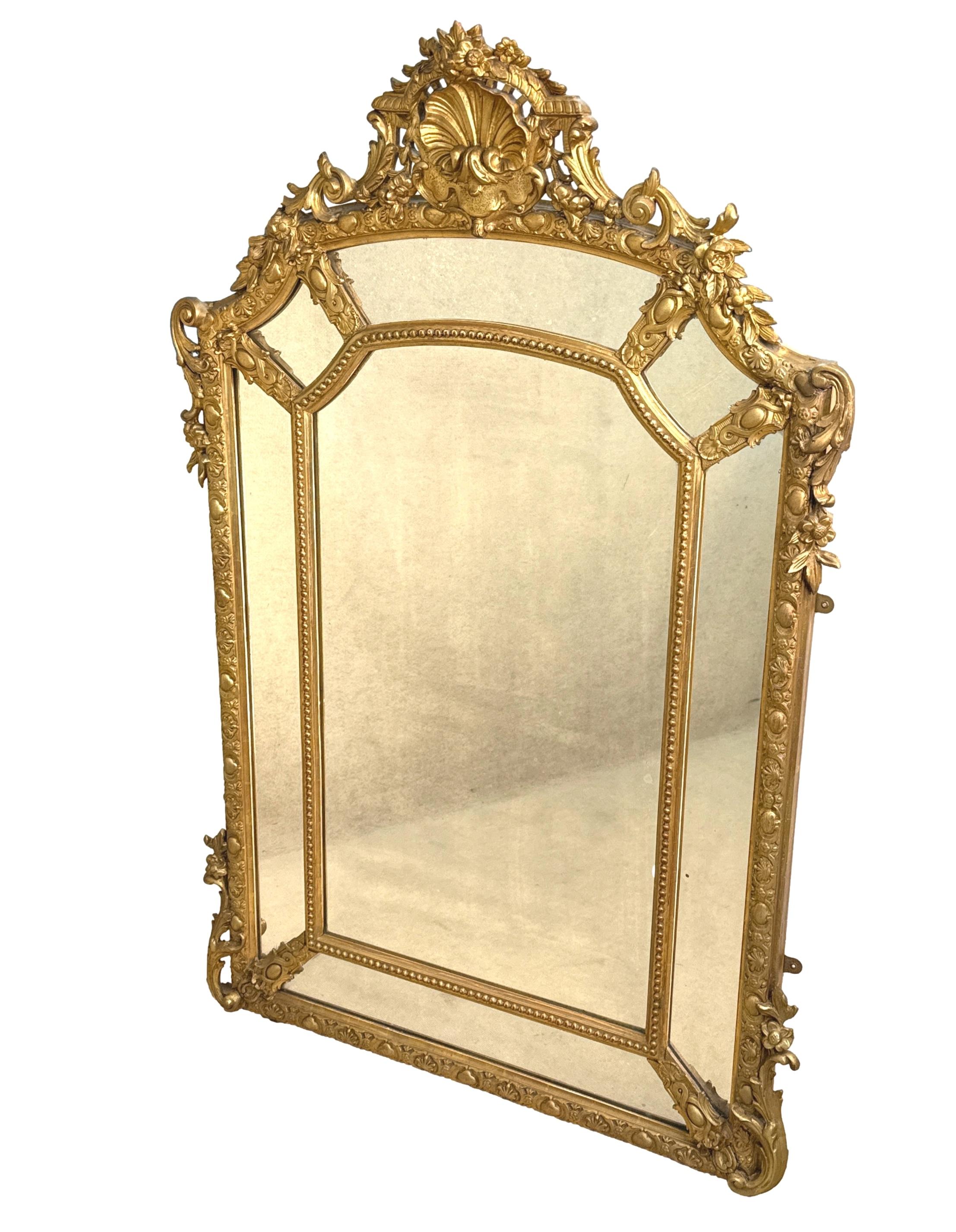 Grand miroir à trumeau français du XIXe siècle à plaque marginale dorée en vente 5
