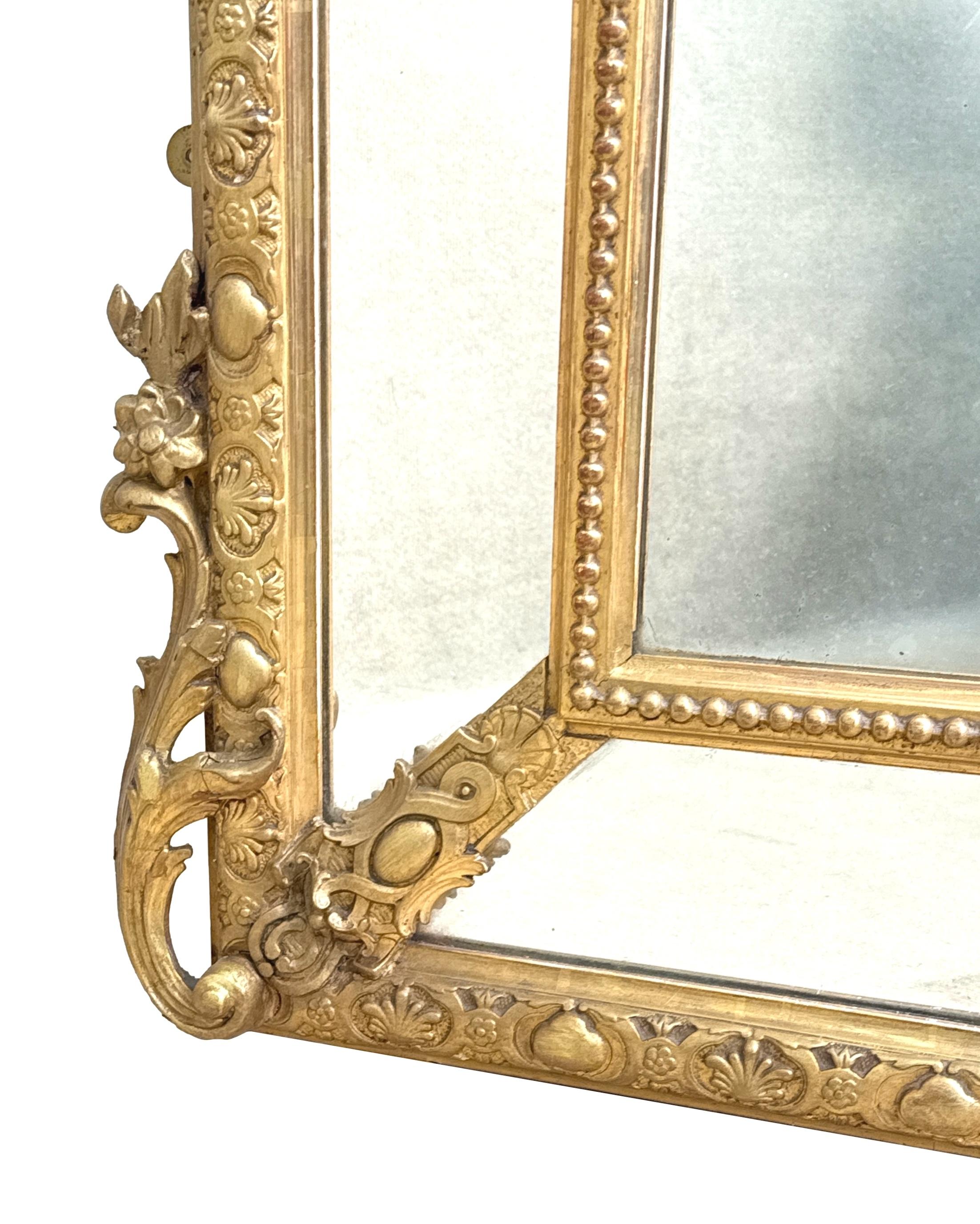 Victorien Grand miroir à trumeau français du XIXe siècle à plaque marginale dorée en vente