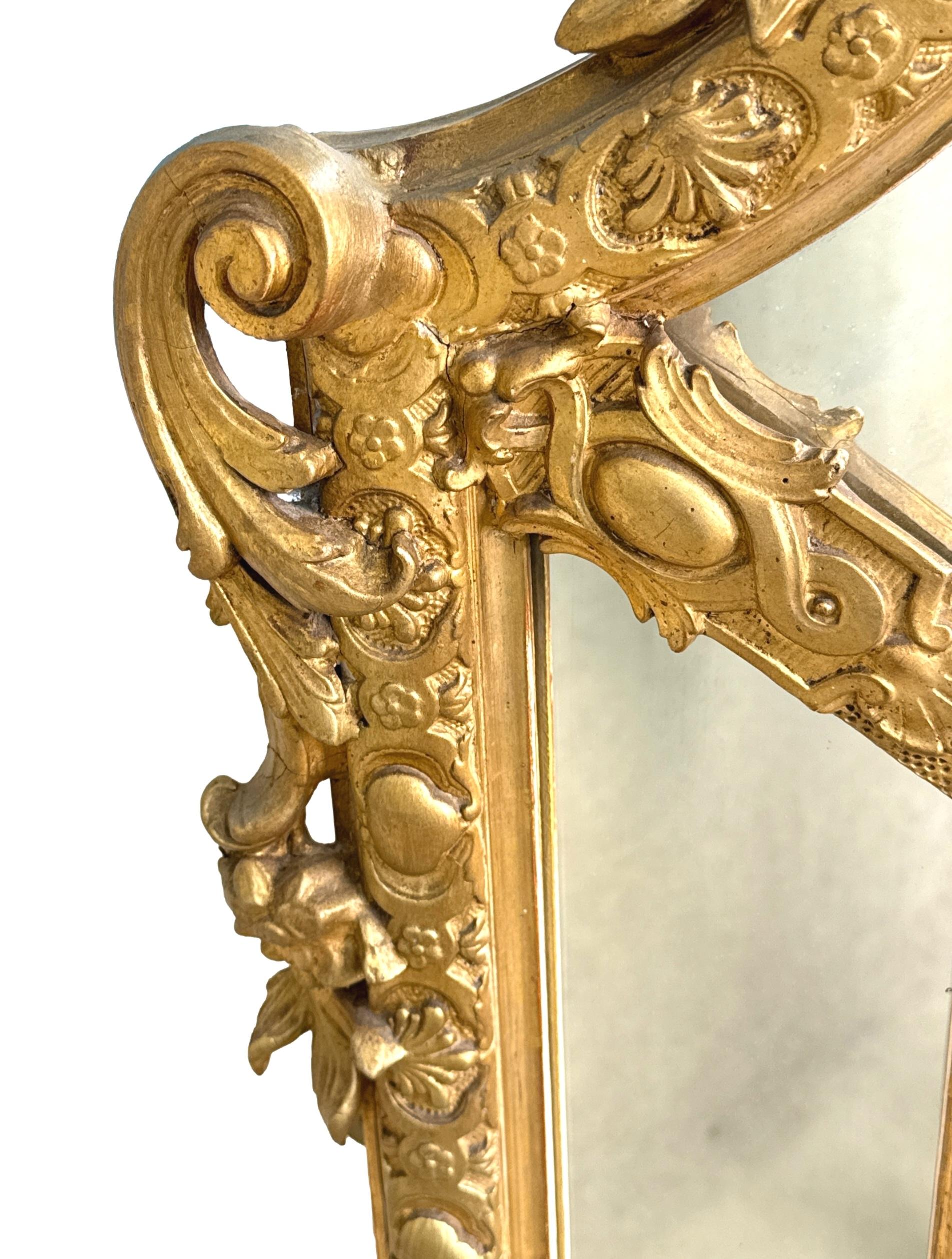 Français Grand miroir à trumeau français du XIXe siècle à plaque marginale dorée en vente