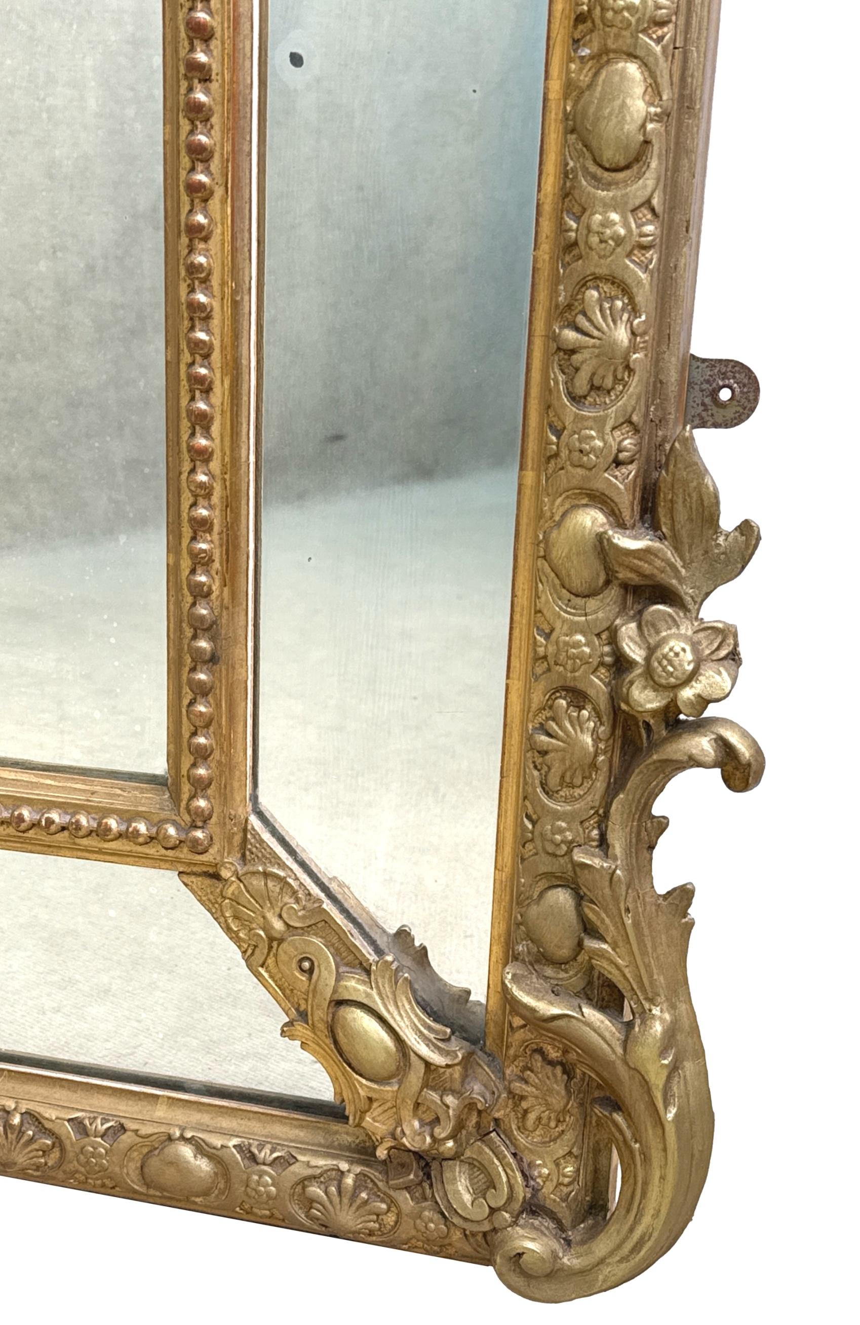 Grand miroir à trumeau français du XIXe siècle à plaque marginale dorée Bon état - En vente à Bedfordshire, GB