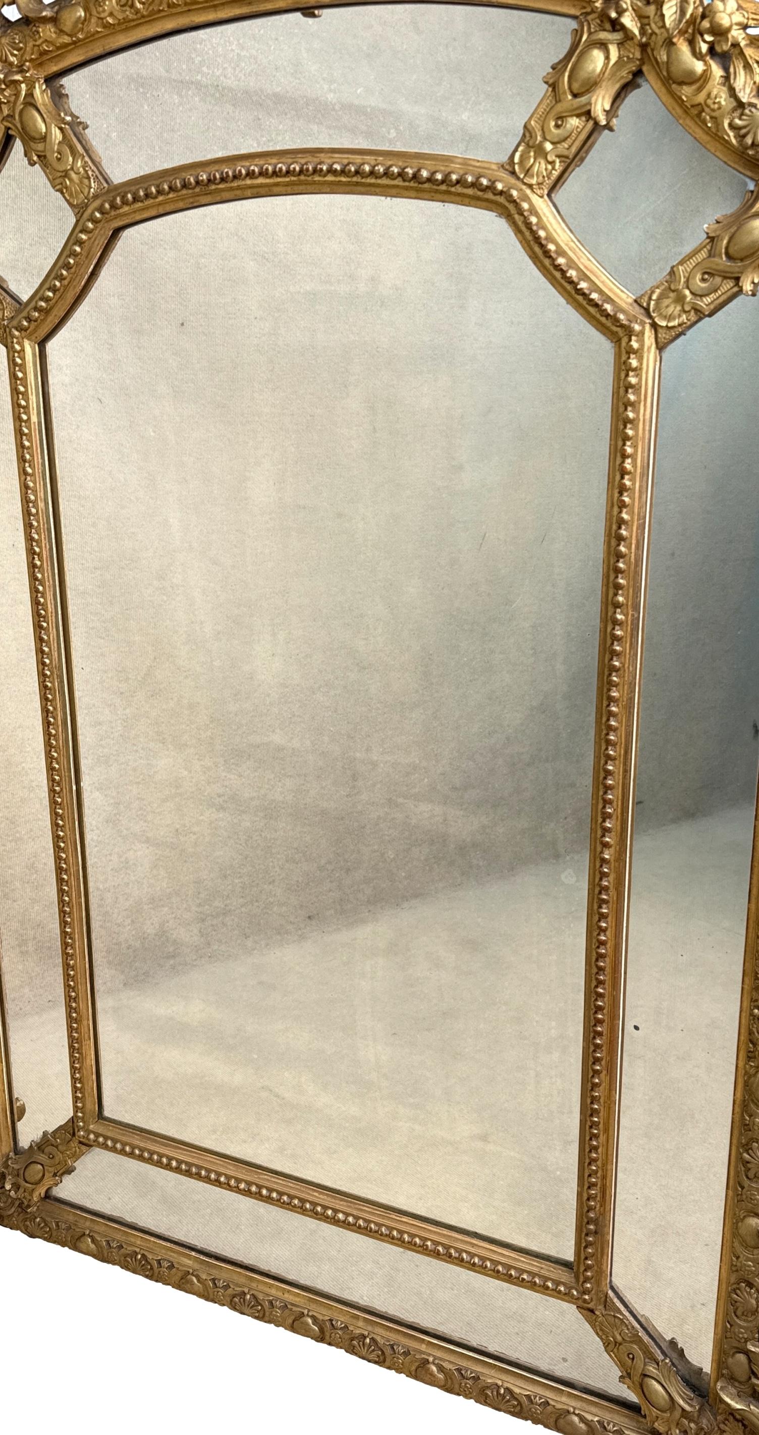 Grand miroir à trumeau français du XIXe siècle à plaque marginale dorée en vente 1