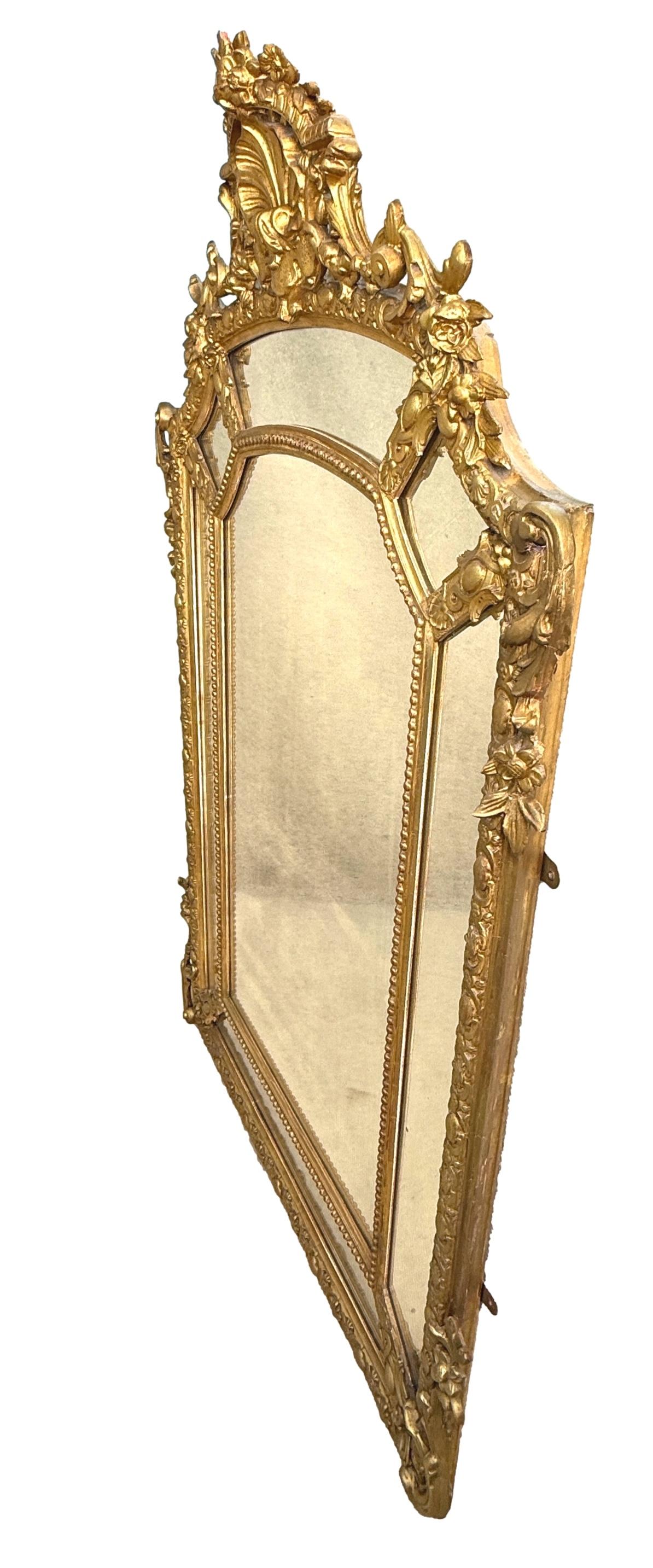 Grand miroir à trumeau français du XIXe siècle à plaque marginale dorée en vente 2
