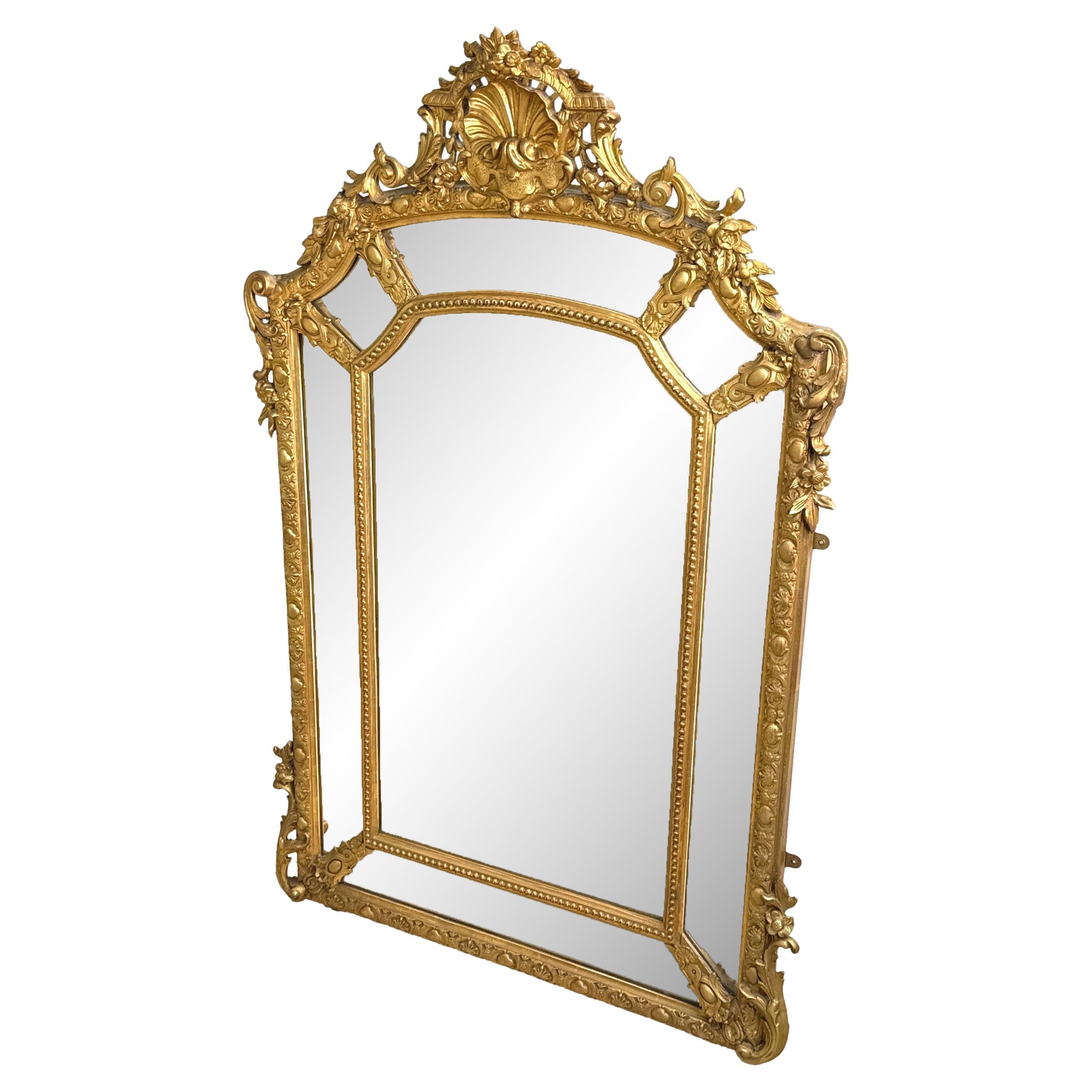 Grand miroir à trumeau français du XIXe siècle à plaque marginale dorée en vente