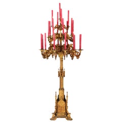 Großer französischer Altarkronleuchter aus vergoldeter Bronze des 19