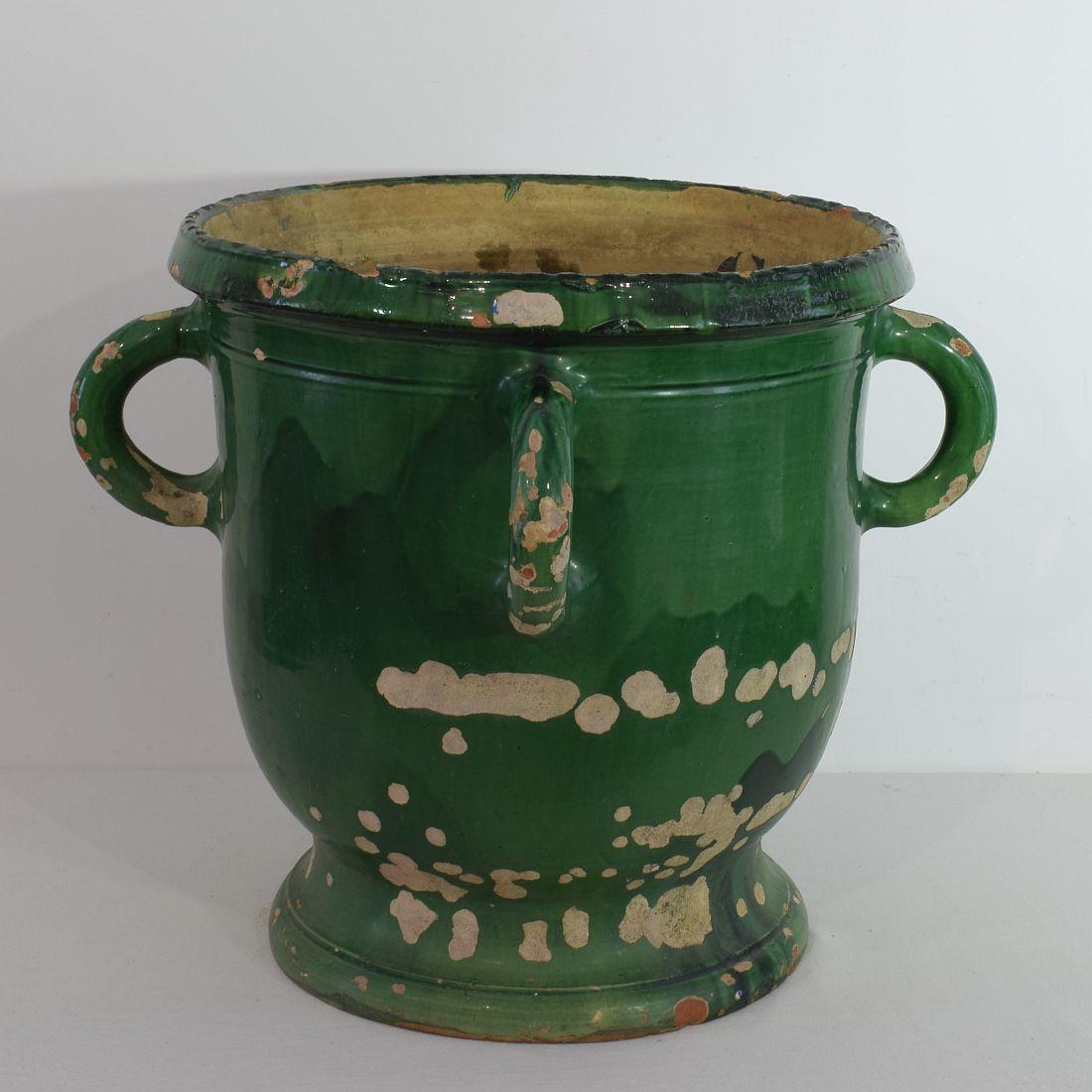 Beautiful large glazed earthenware Castelnaudary planter, France, circa 1850-1900, weathered, small losses.