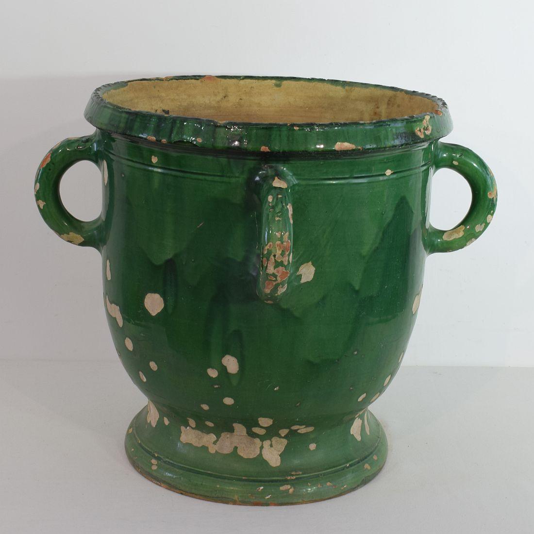 French Provincial Large French 19th Century Green Glazed Earthenware Castelnaudary Planter