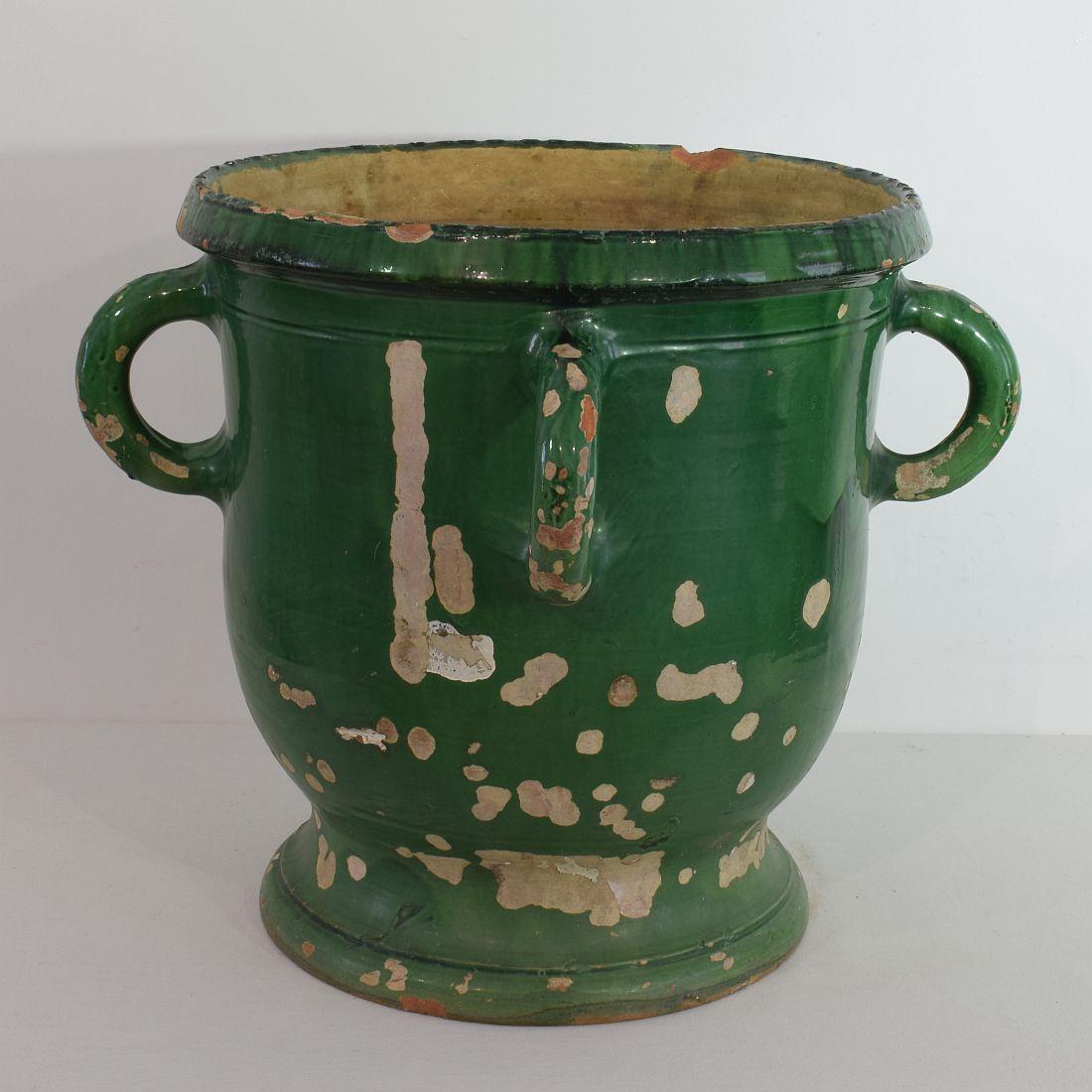 Large French 19th Century Green Glazed Earthenware Castelnaudary Planter 1