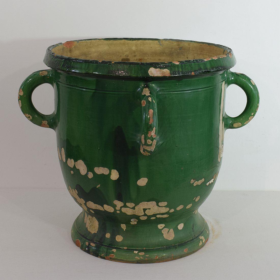 Large French 19th Century Green Glazed Earthenware Castelnaudary Planter 3