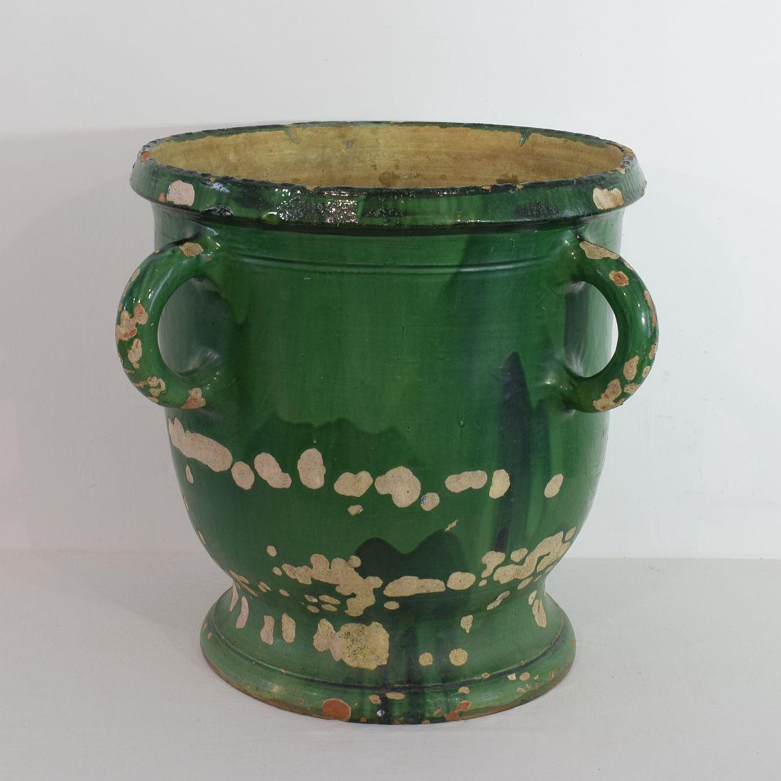 Large French 19th Century Green Glazed Earthenware Castelnaudary Planter 4