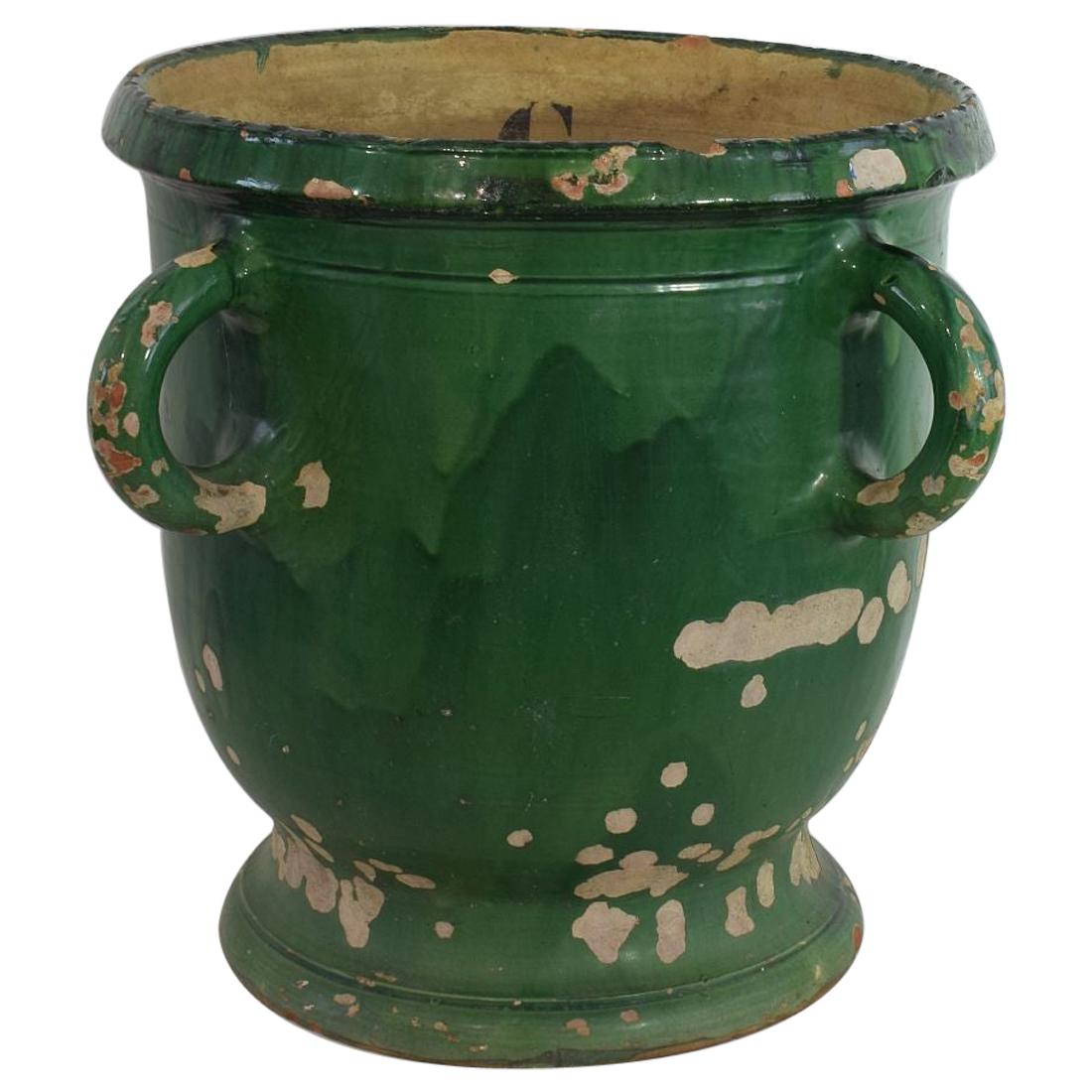 Large French 19th Century Green Glazed Earthenware Castelnaudary Planter