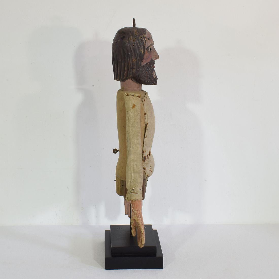 Folk Art Large French 19th Century Hand Carved Wooden Fragment of a Marionette For Sale