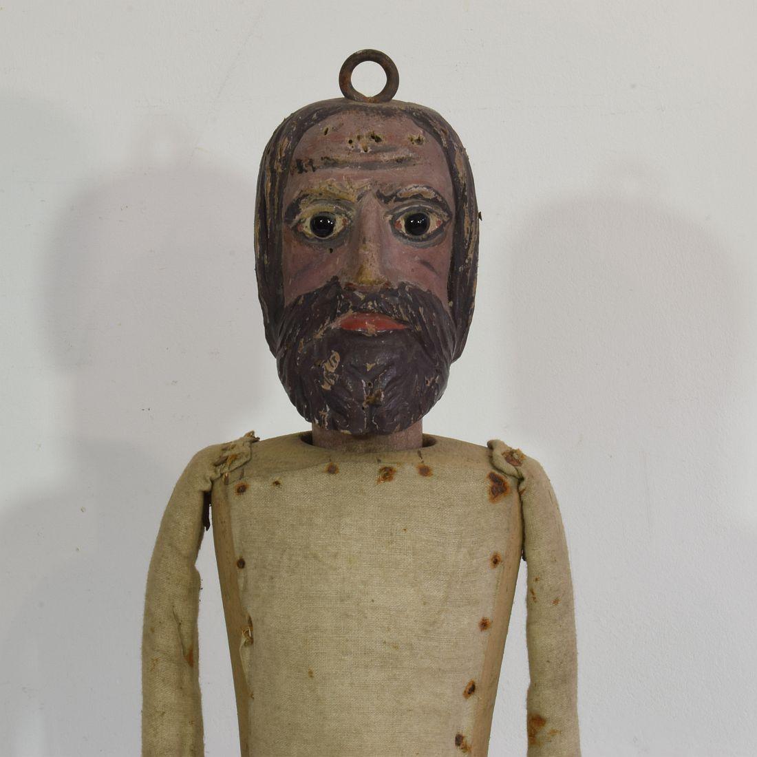 Textile Large French 19th Century Hand Carved Wooden Fragment of a Marionette For Sale