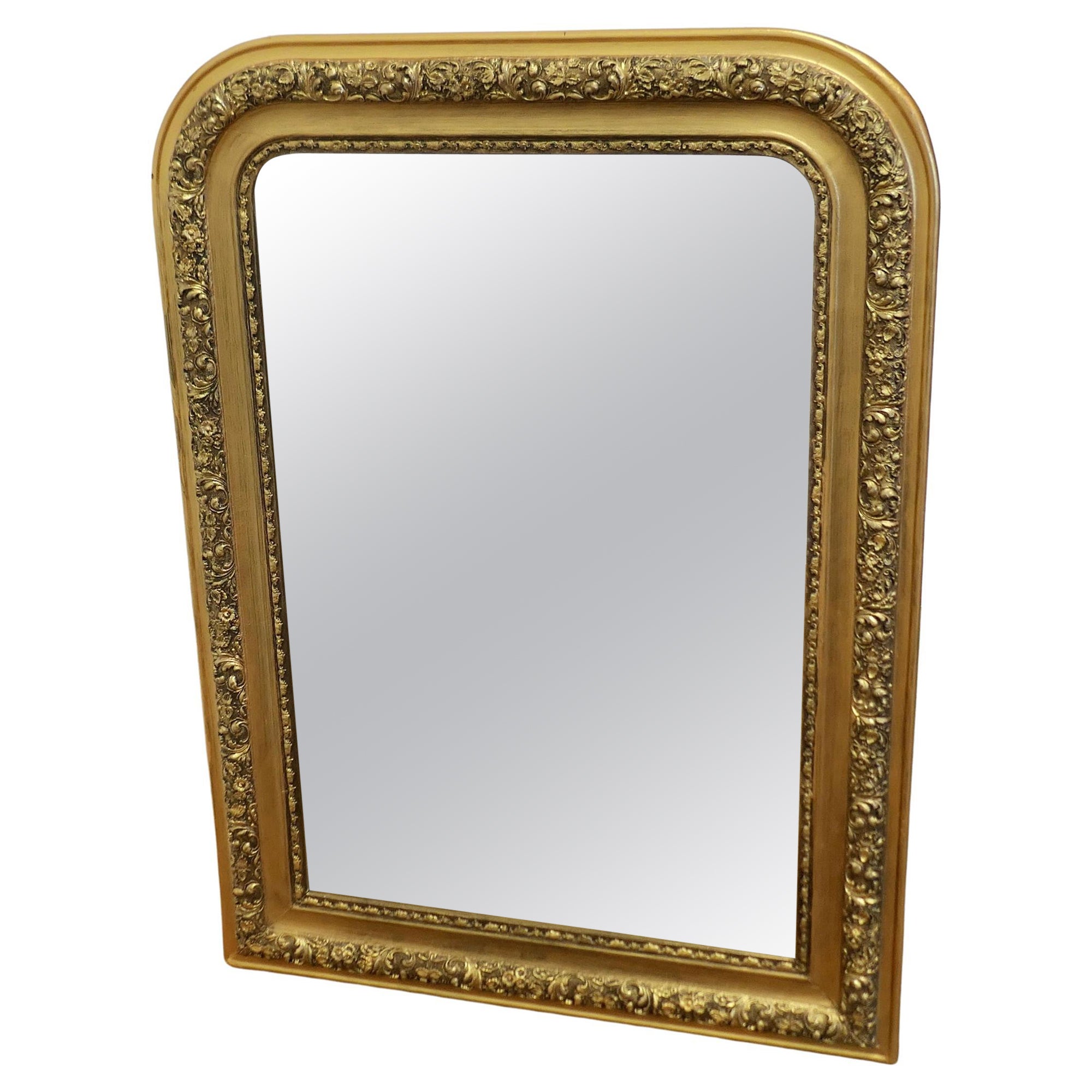 Grand miroir Louis Philippe français du 19ème siècle en or