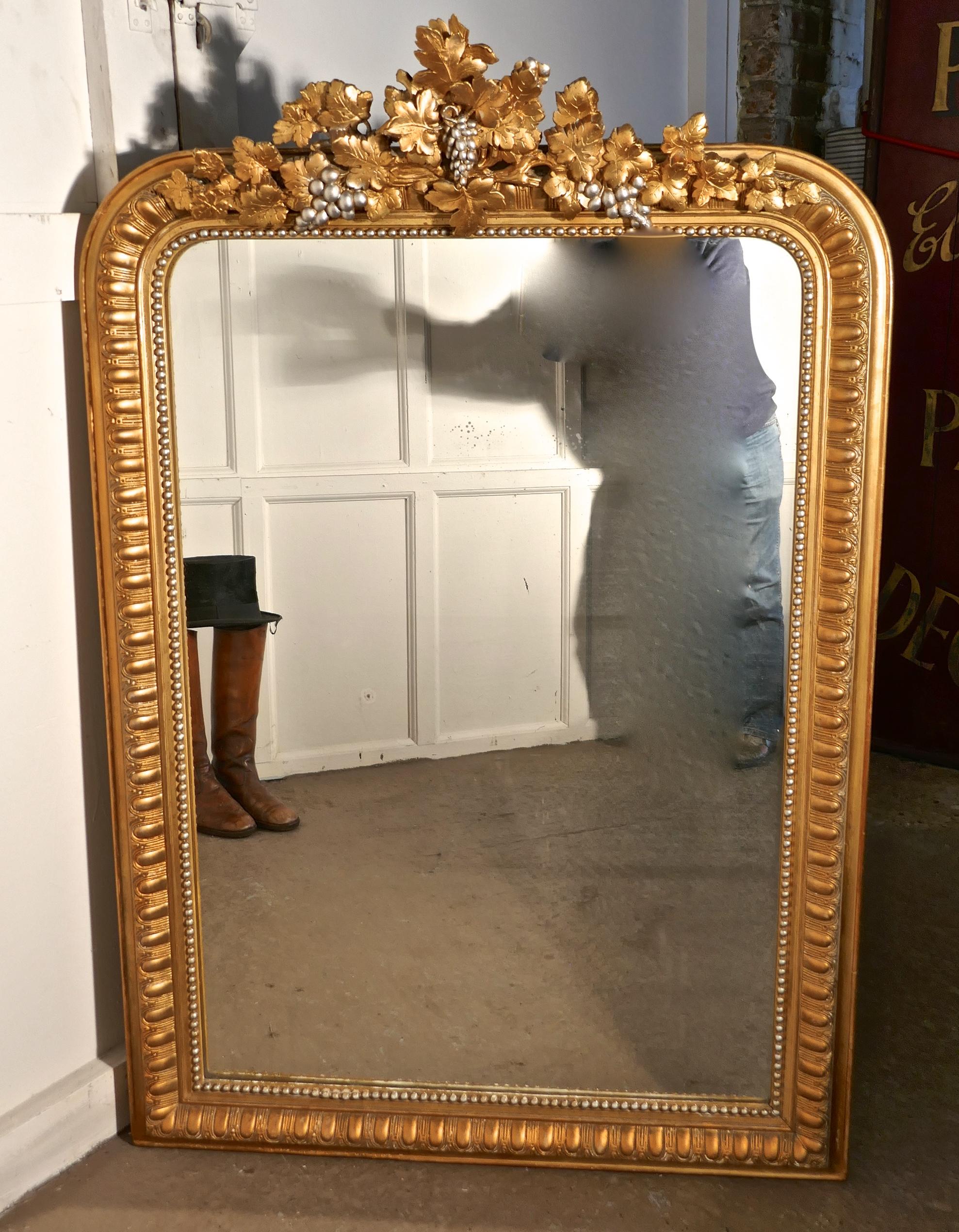 French Provincial Large French 19th Century Louis Philippe Wall Mirror Decorated with Vines