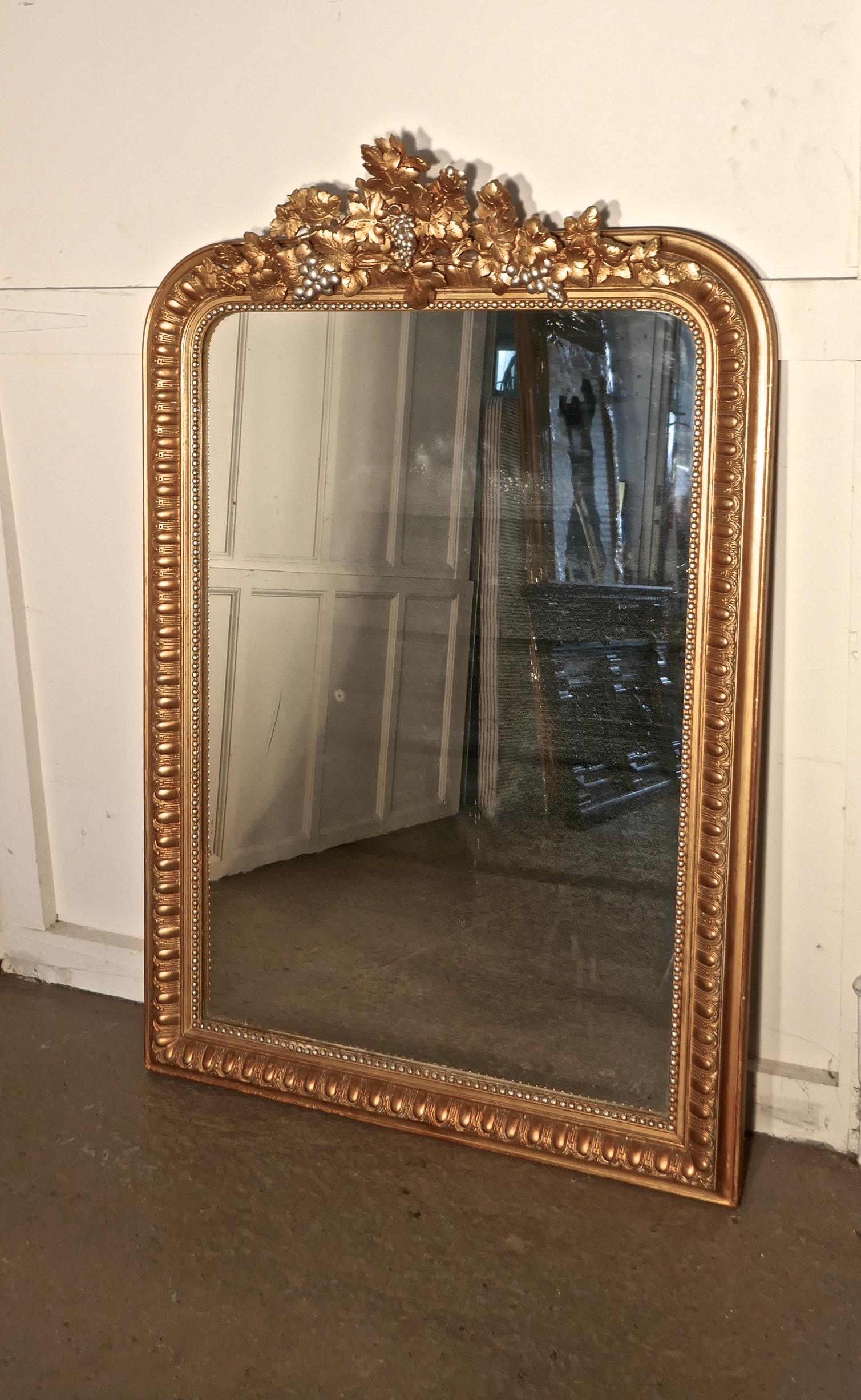 Large French 19th Century Louis Philippe Wall Mirror Decorated with Vines 1